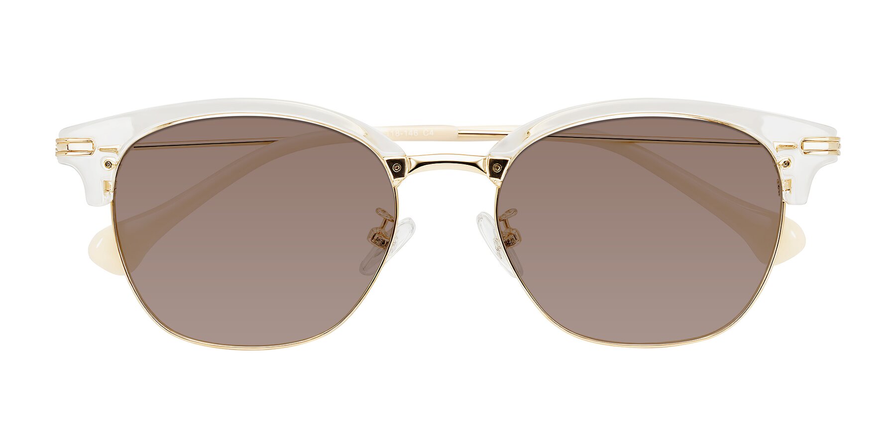 Folded Front of Obrien in Clear/Gold with Medium Brown Tinted Lenses
