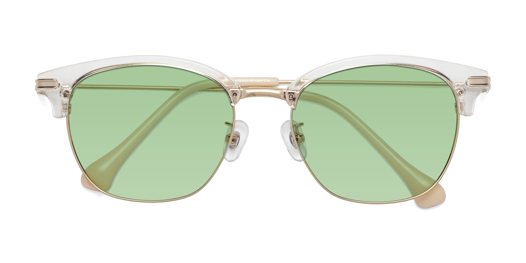 Folded Front of Obrien in Clear-Gold with Medium Green Tinted Lenses
