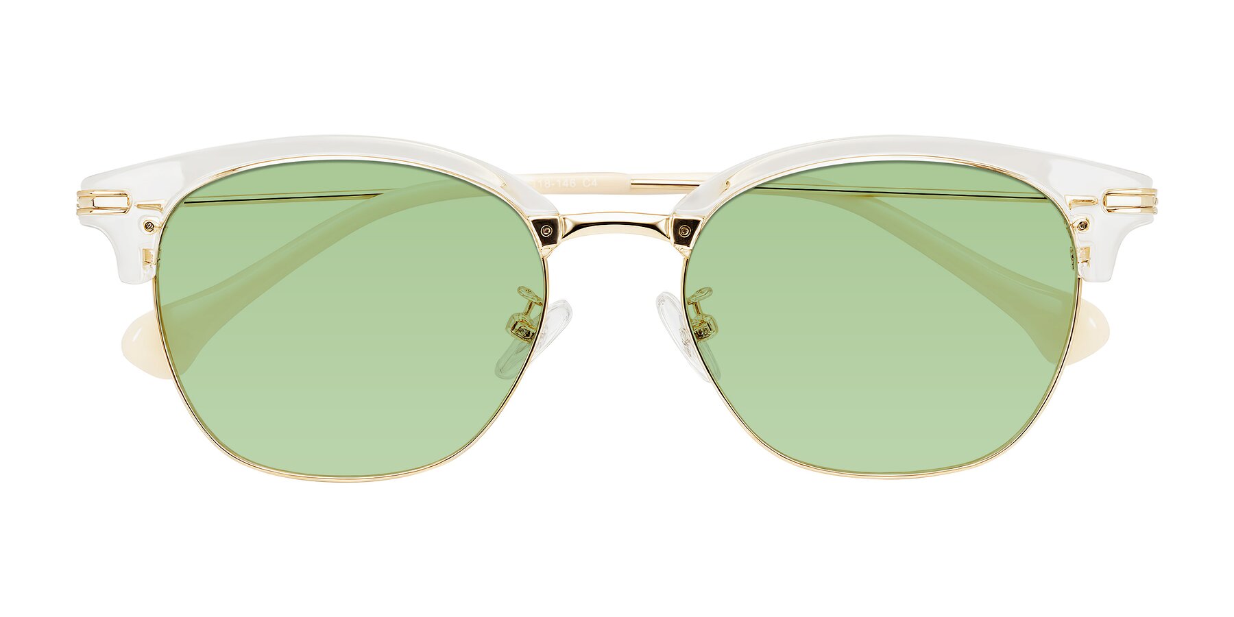 Folded Front of Obrien in Clear/Gold with Medium Green Tinted Lenses