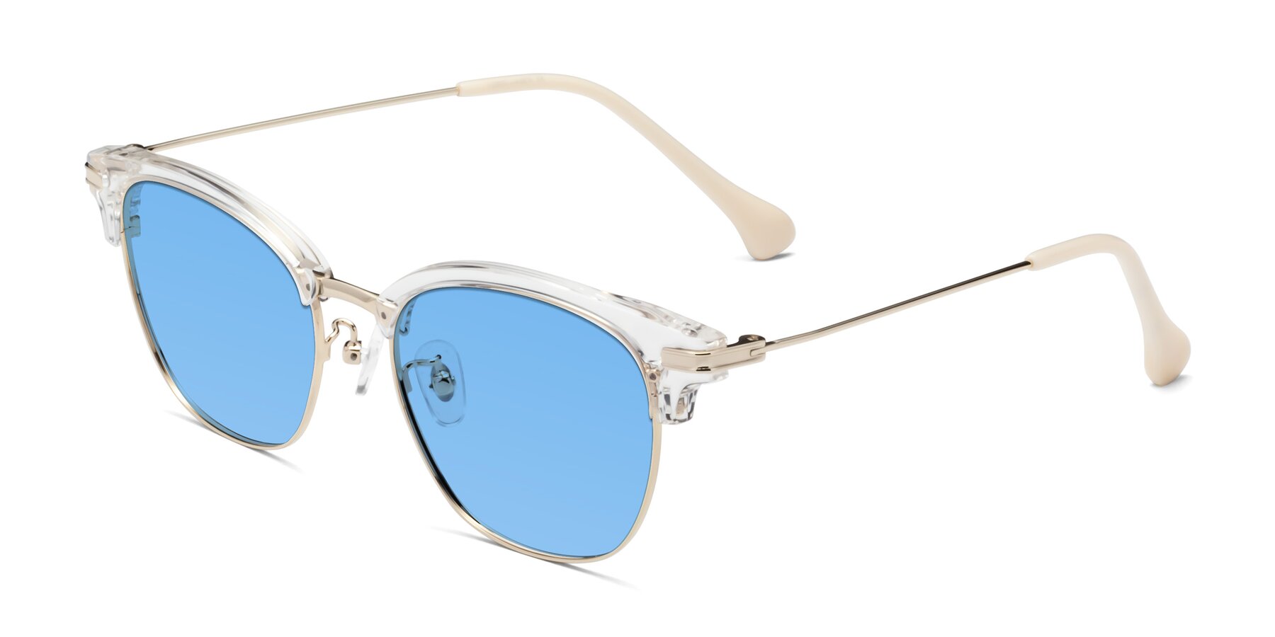 Angle of Obrien in Clear-Gold with Medium Blue Tinted Lenses
