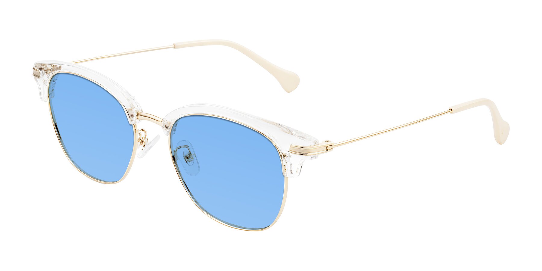 Angle of Obrien in Clear/Gold with Medium Blue Tinted Lenses