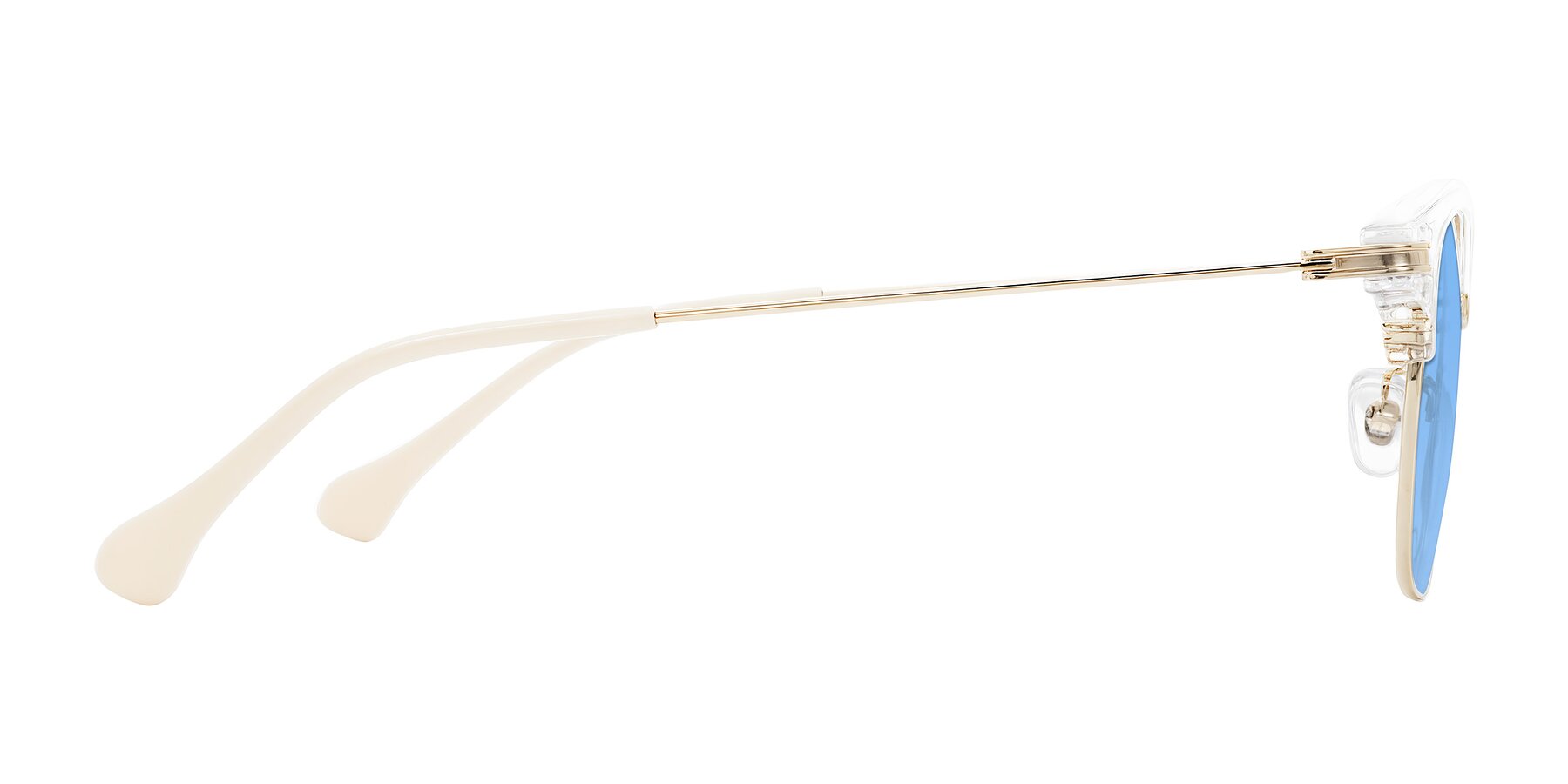 Side of Obrien in Clear/Gold with Medium Blue Tinted Lenses