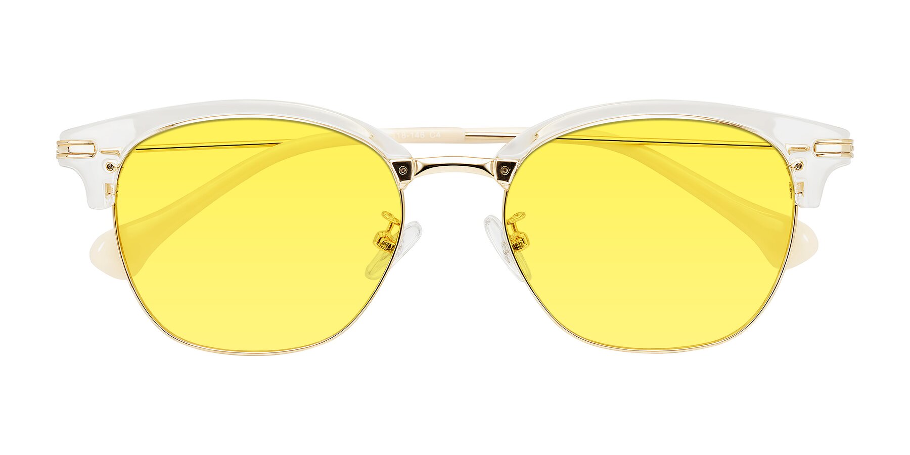 Folded Front of Obrien in Clear/Gold with Medium Yellow Tinted Lenses