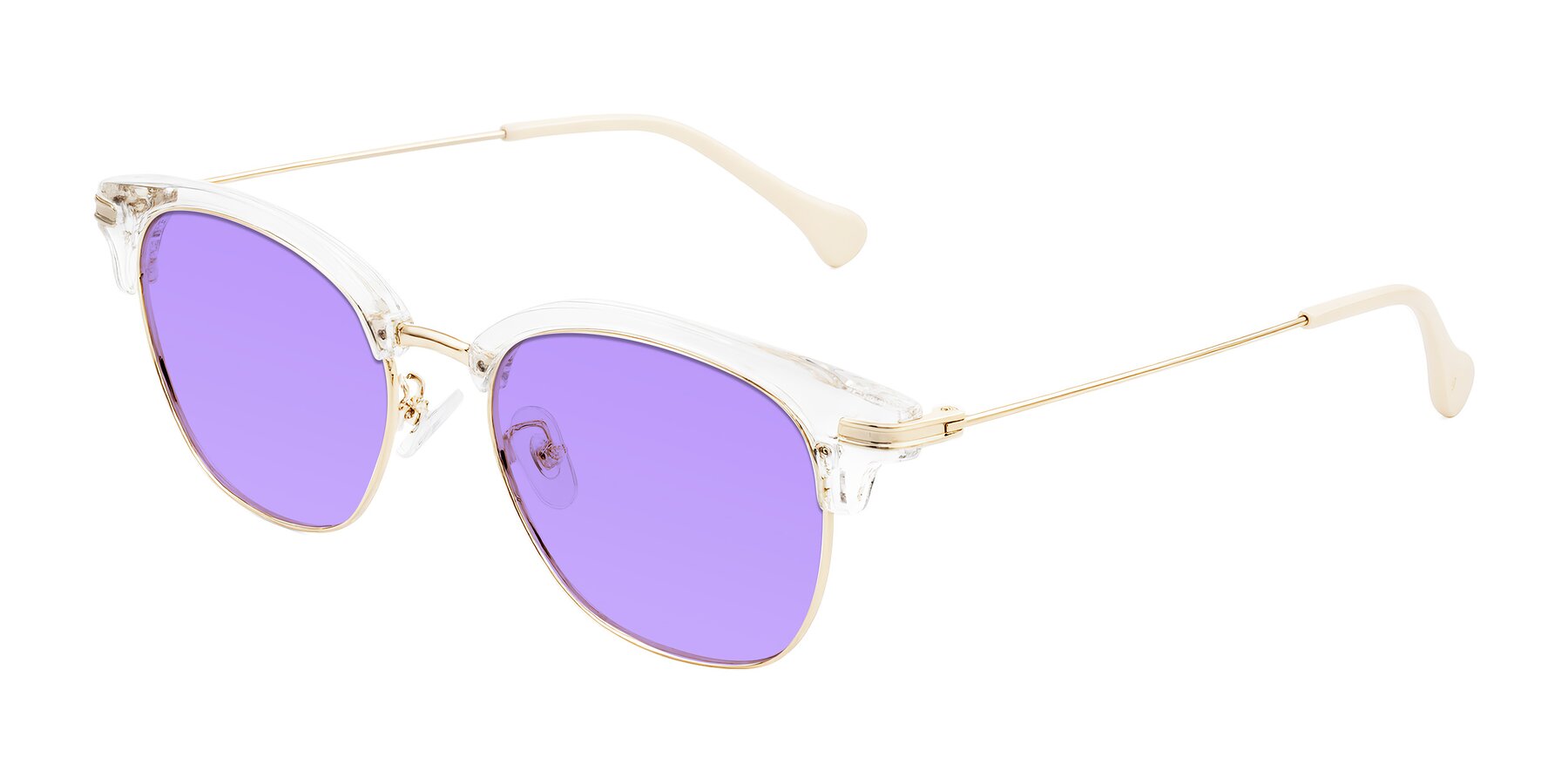 Angle of Obrien in Clear/Gold with Medium Purple Tinted Lenses