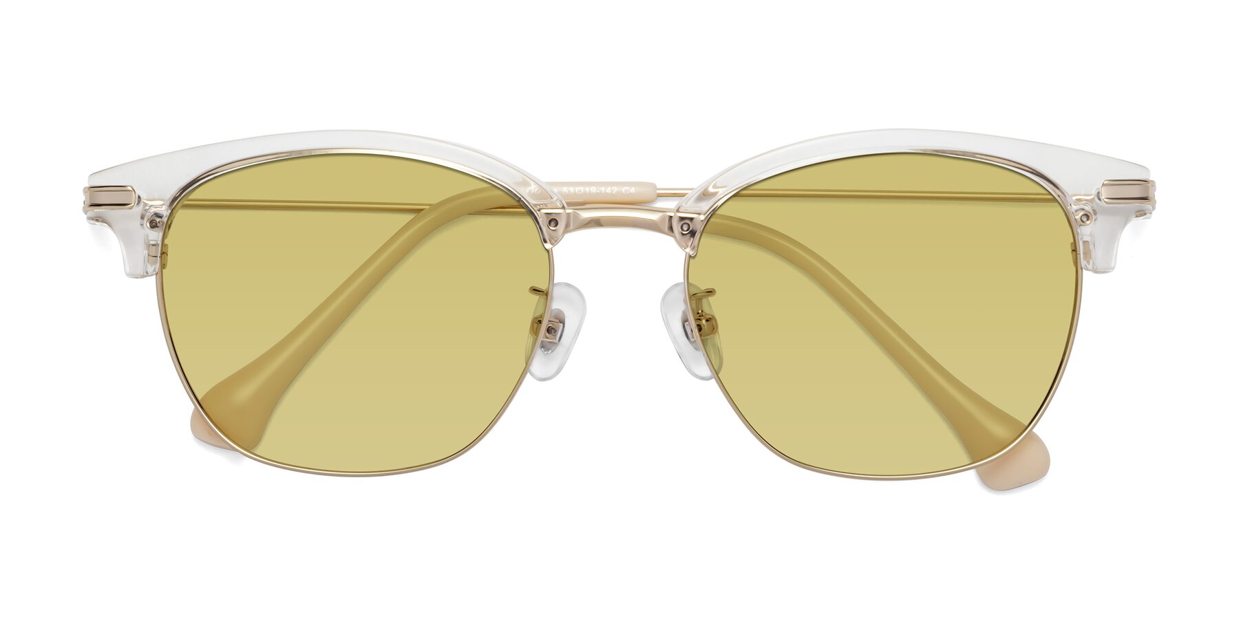 Folded Front of Obrien in Clear-Gold with Medium Champagne Tinted Lenses