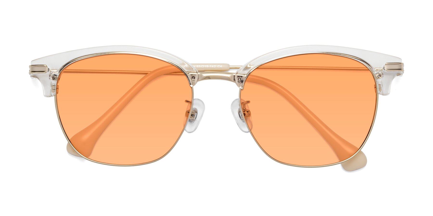 Folded Front of Obrien in Clear-Gold with Medium Orange Tinted Lenses