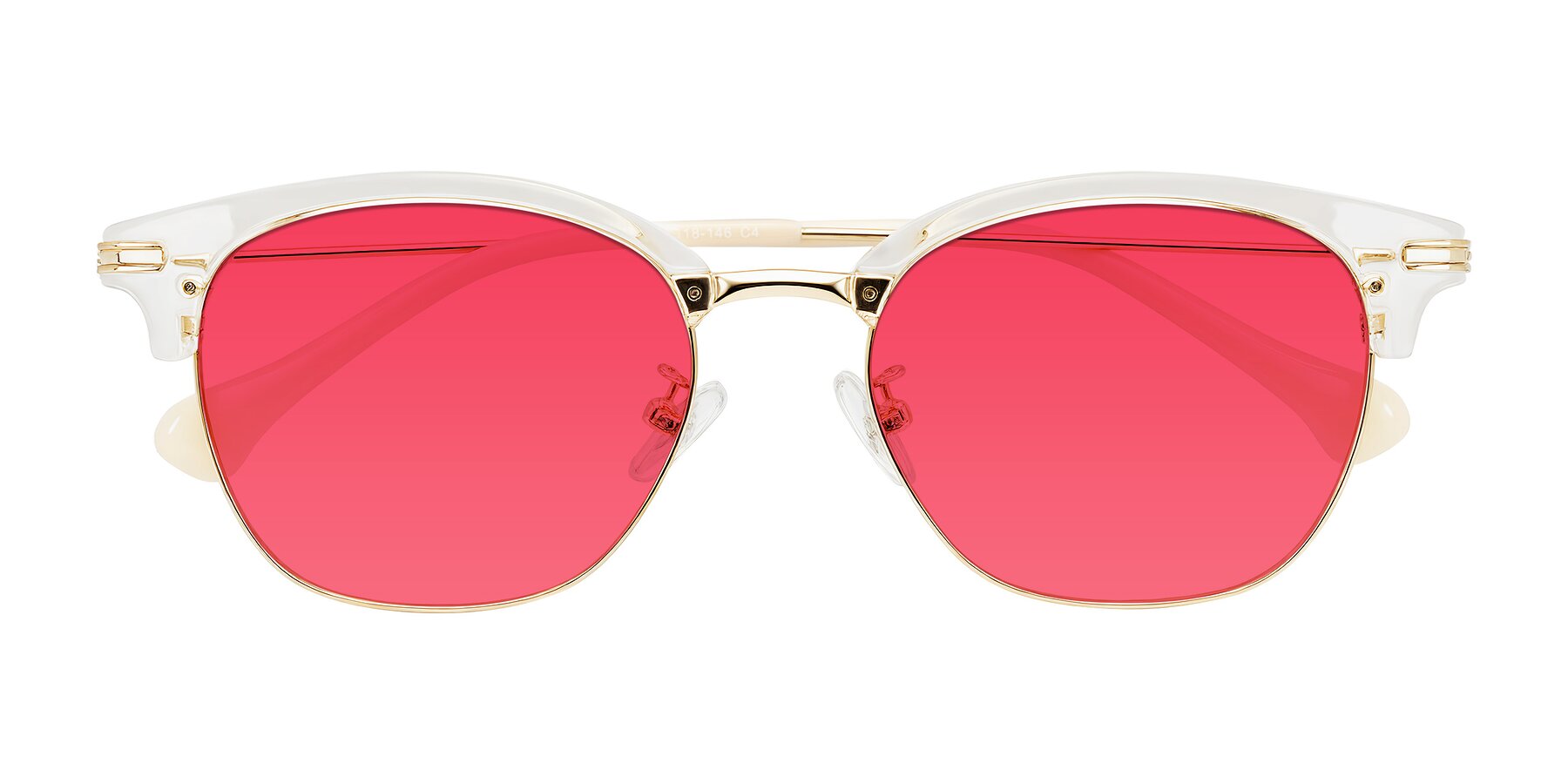 Folded Front of Obrien in Clear/Gold with Red Tinted Lenses
