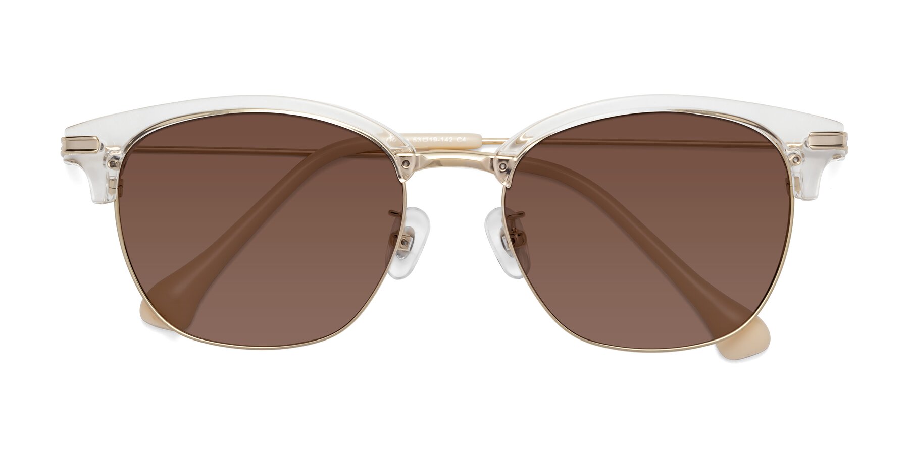 Folded Front of Obrien in Clear-Gold with Brown Tinted Lenses