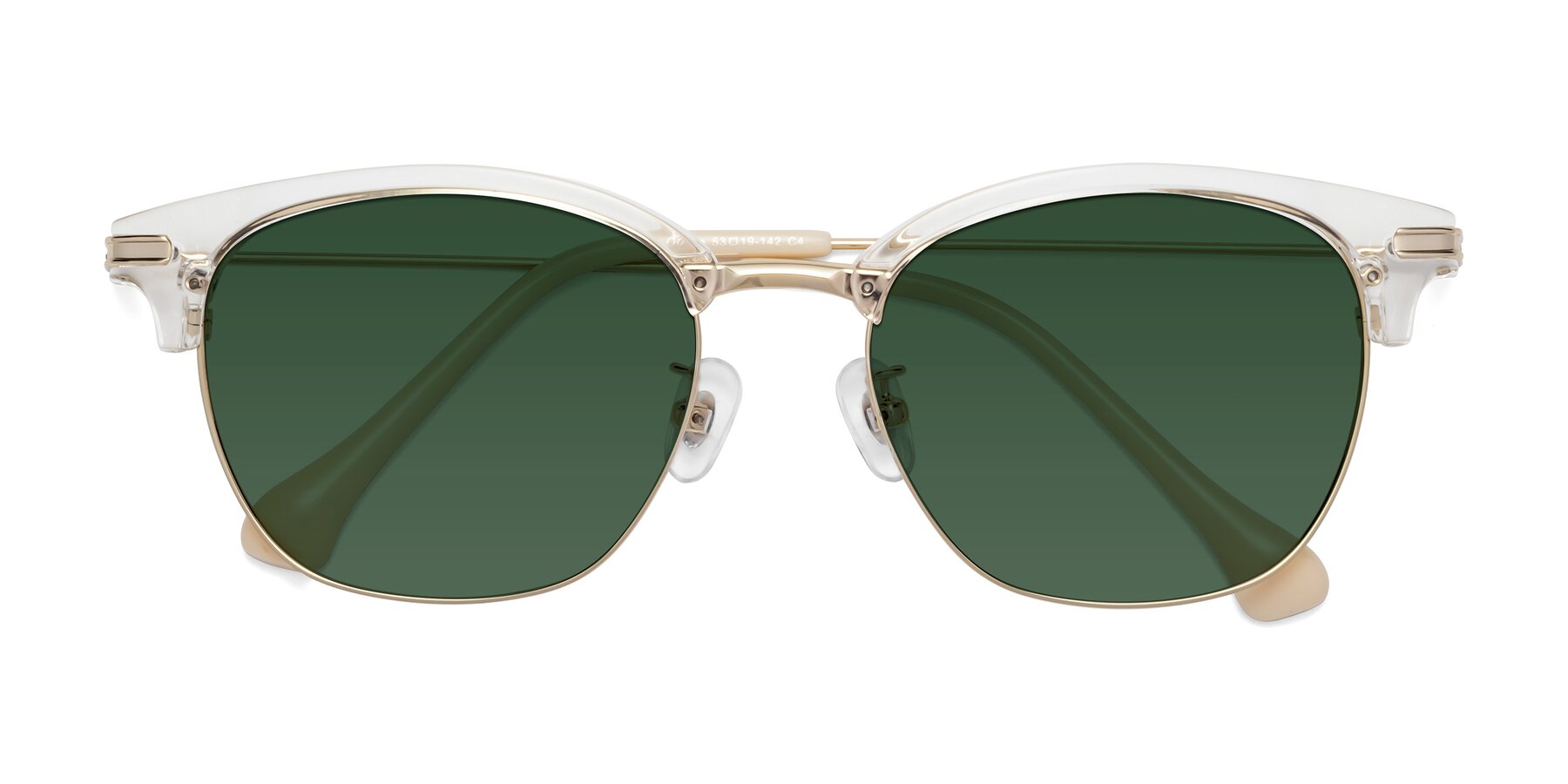 Folded Front of Obrien in Clear-Gold with Green Tinted Lenses