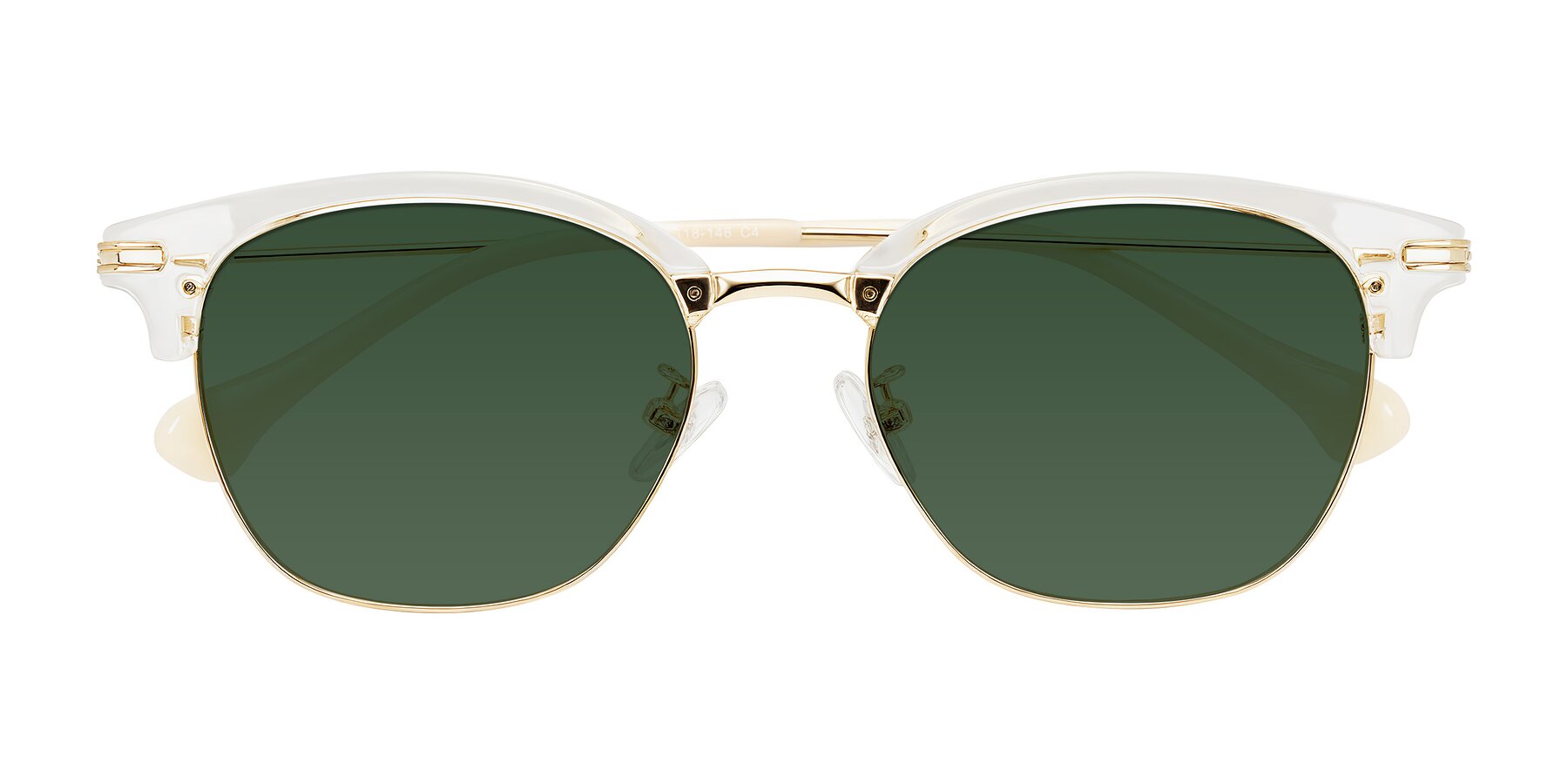 Folded Front of Obrien in Clear/Gold with Green Tinted Lenses