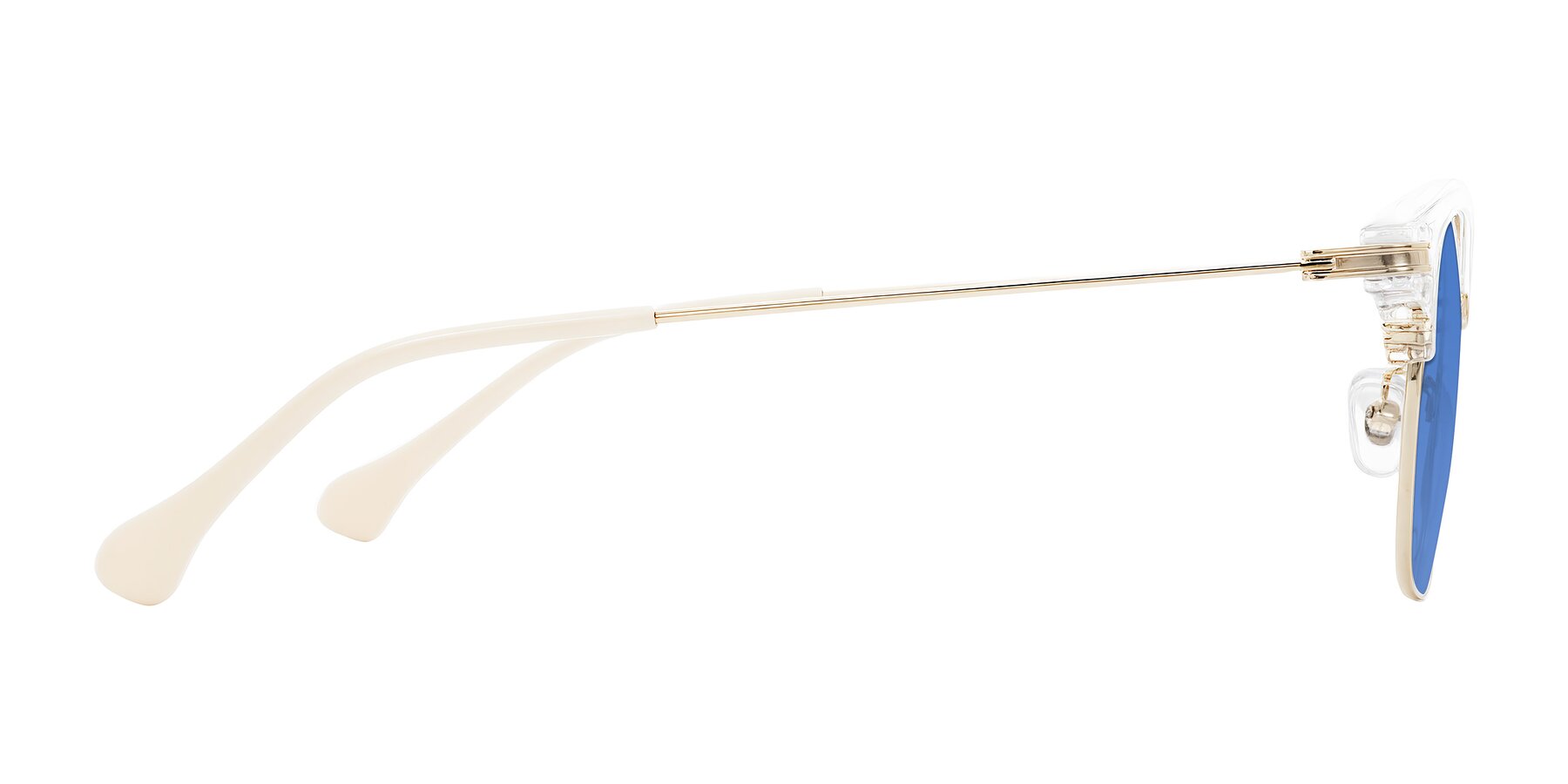 Side of Obrien in Clear/Gold with Blue Tinted Lenses