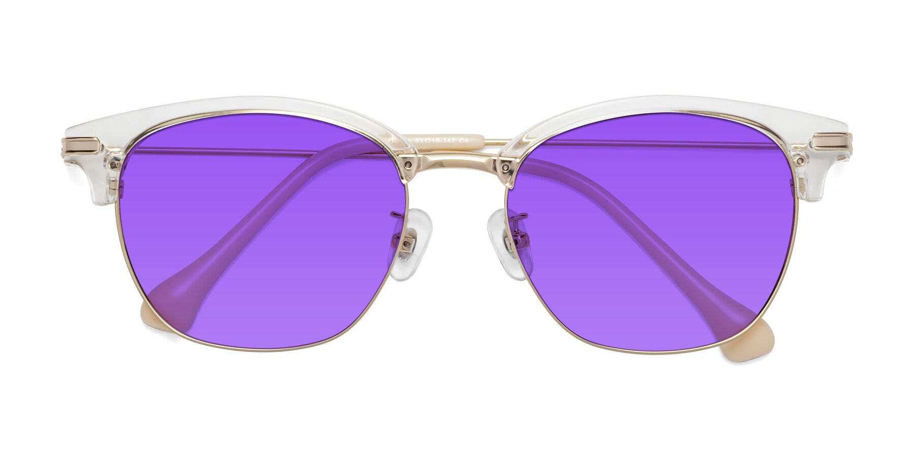 Folded Front of Obrien in Clear-Gold with Purple Tinted Lenses