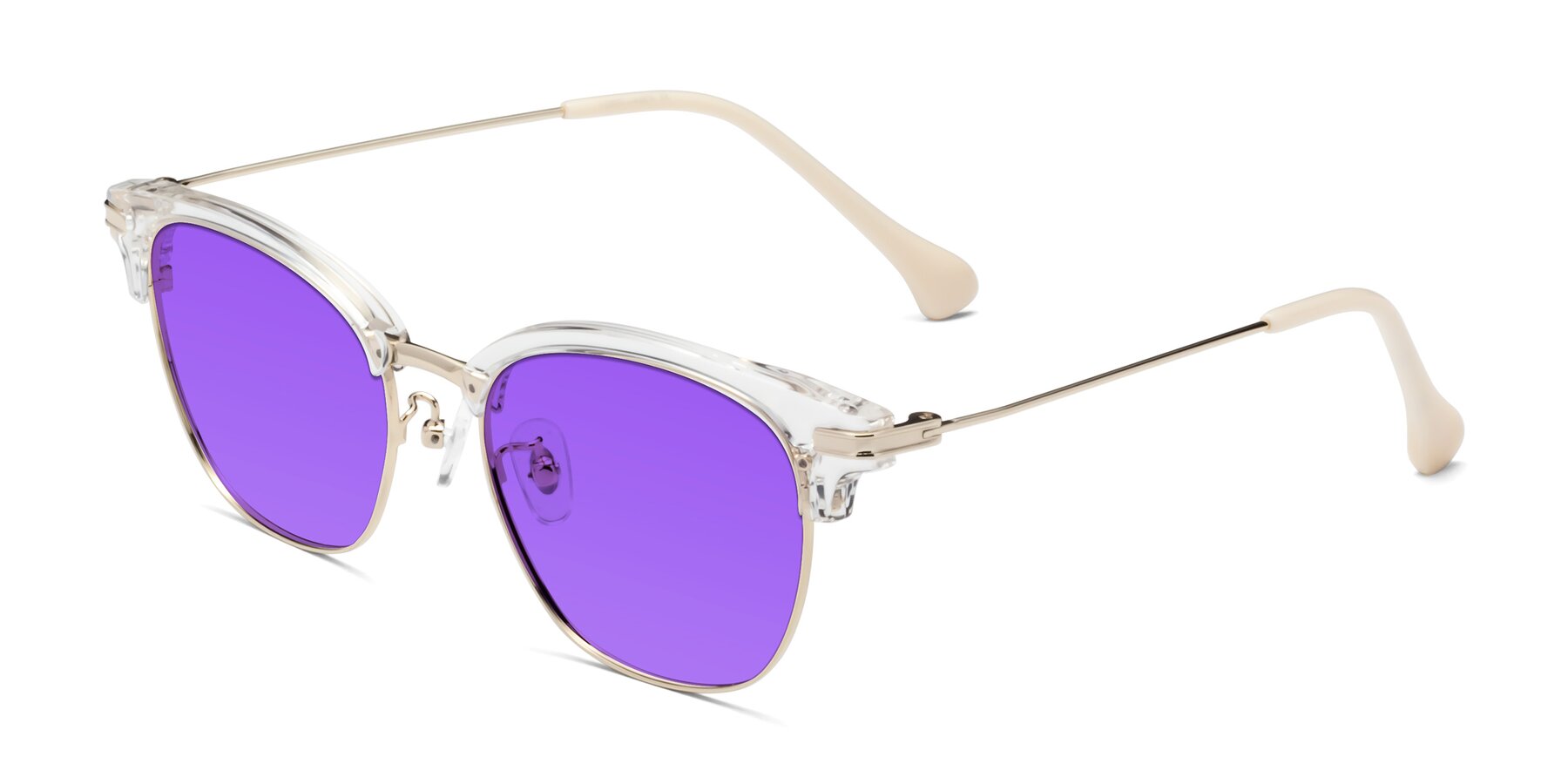 Angle of Obrien in Clear-Gold with Purple Tinted Lenses