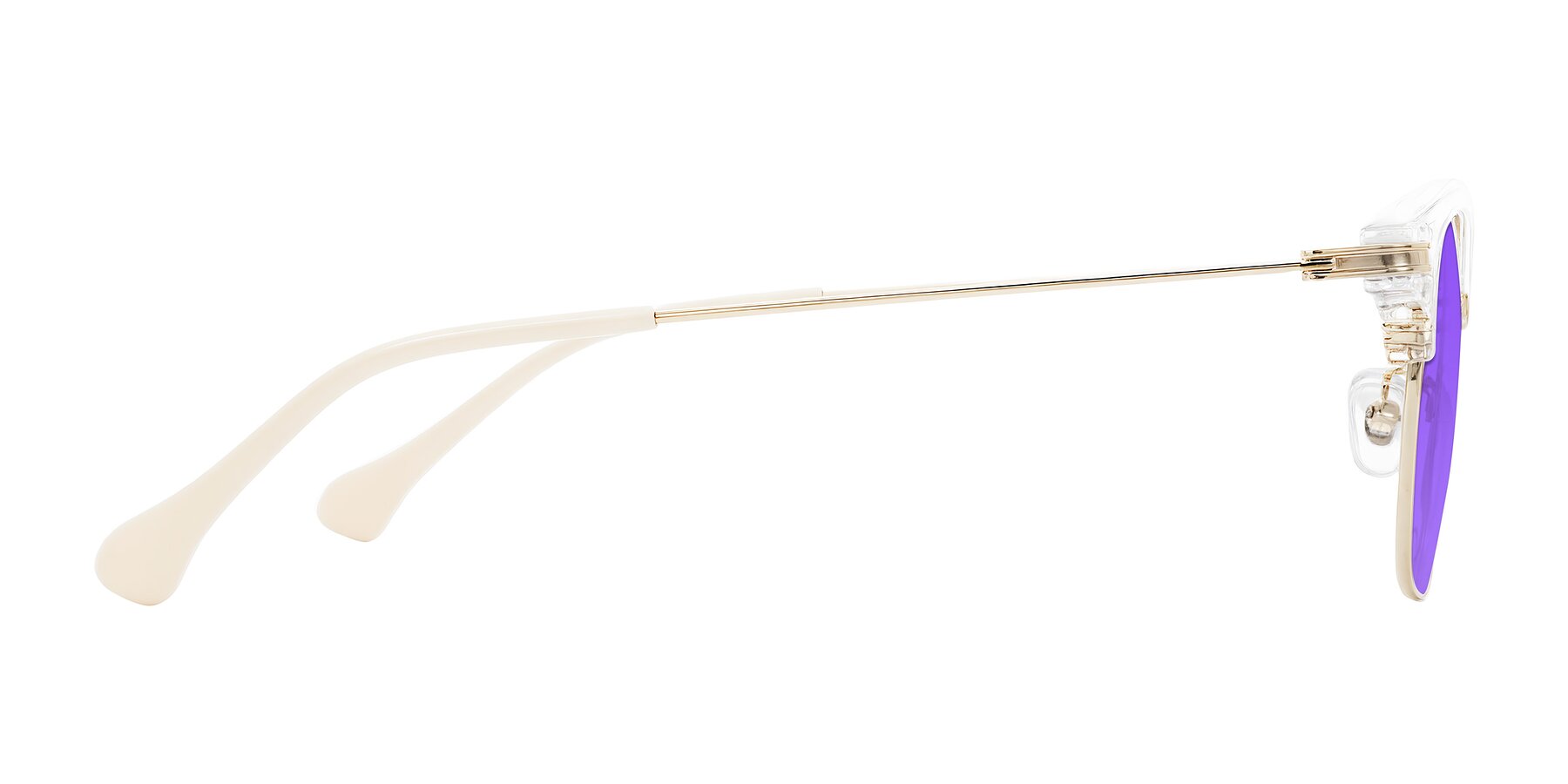 Side of Obrien in Clear/Gold with Purple Tinted Lenses