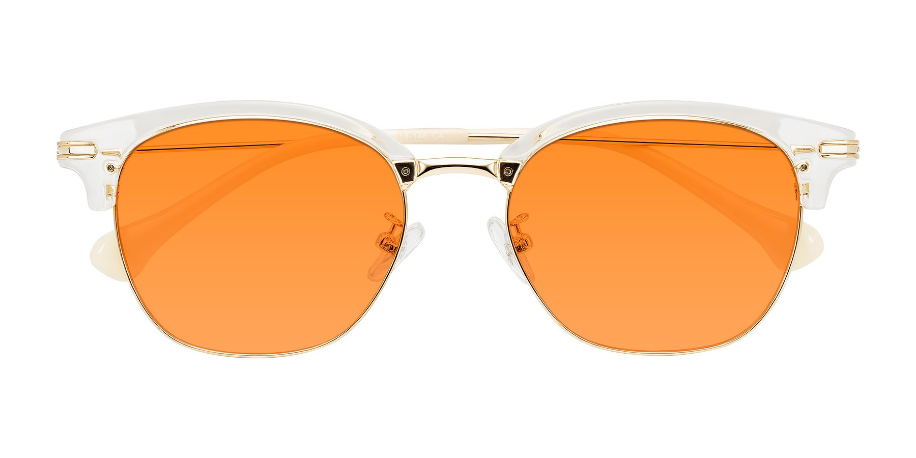 Folded Front of Obrien in Clear/Gold with Orange Tinted Lenses