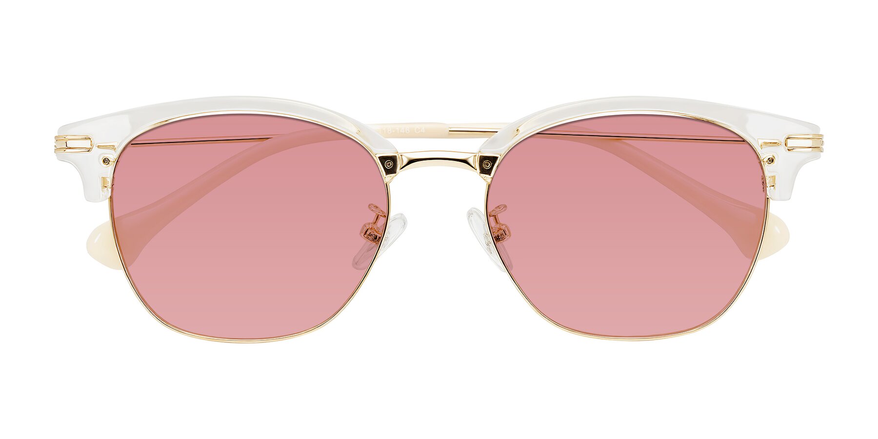 Folded Front of Obrien in Clear/Gold with Medium Garnet Tinted Lenses