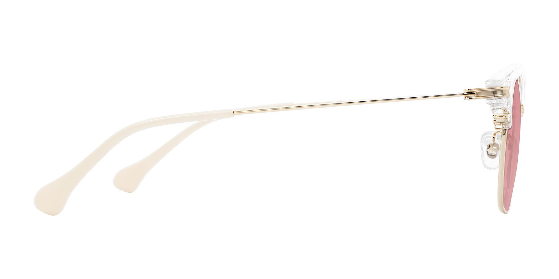 Side of Obrien in Clear/Gold with Medium Garnet Tinted Lenses