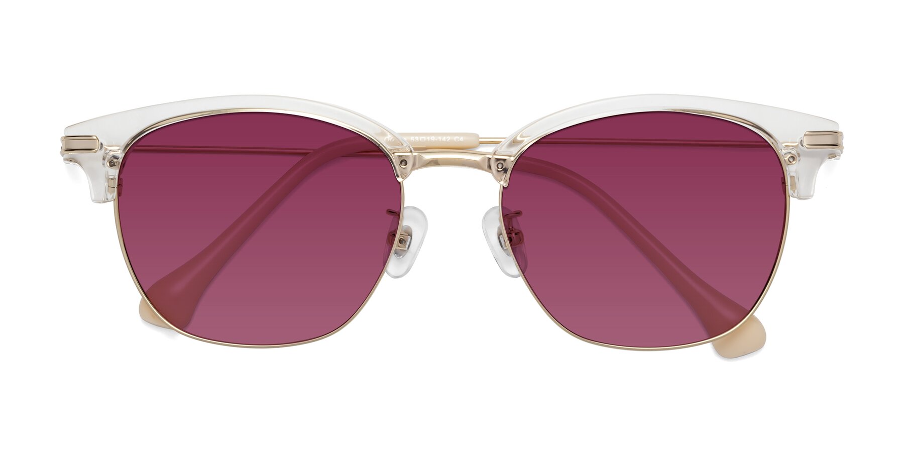 Folded Front of Obrien in Clear-Gold with Wine Tinted Lenses