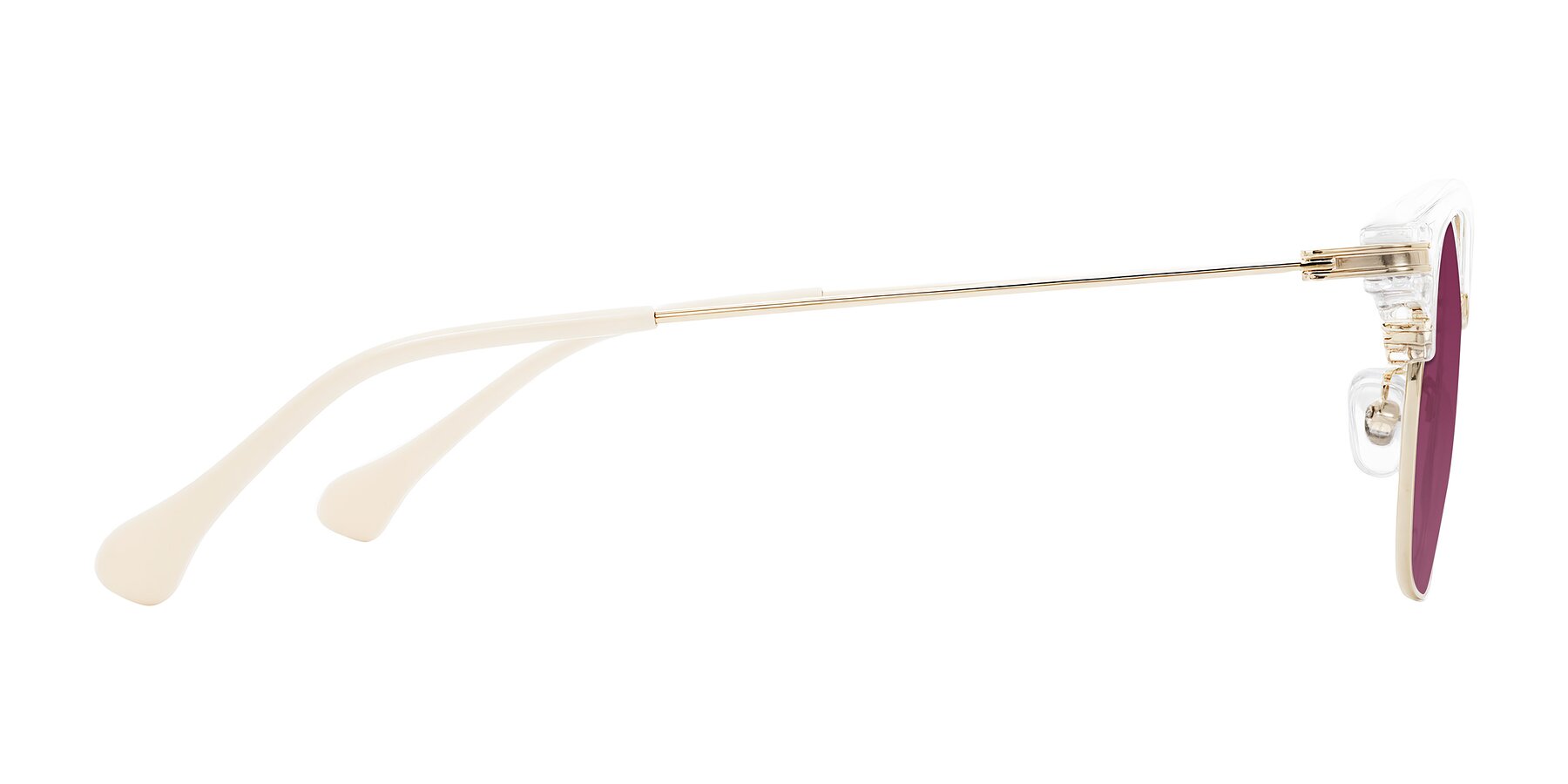 Side of Obrien in Clear/Gold with Wine Tinted Lenses