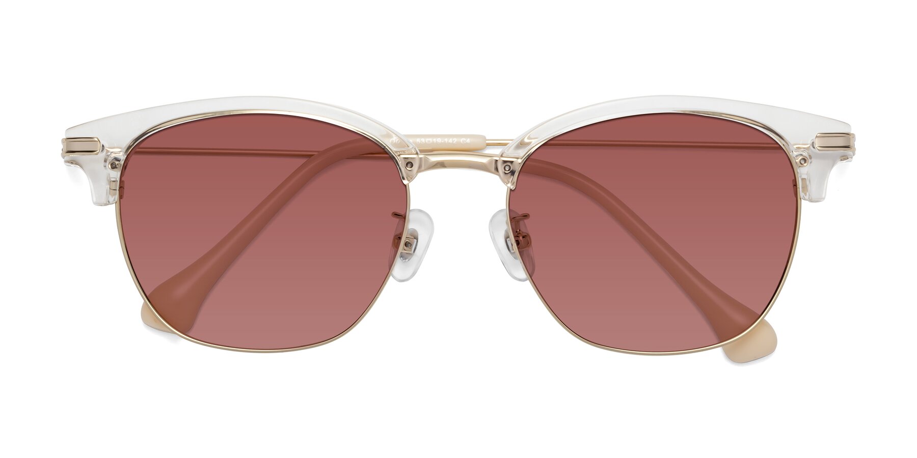 Folded Front of Obrien in Clear-Gold with Garnet Tinted Lenses