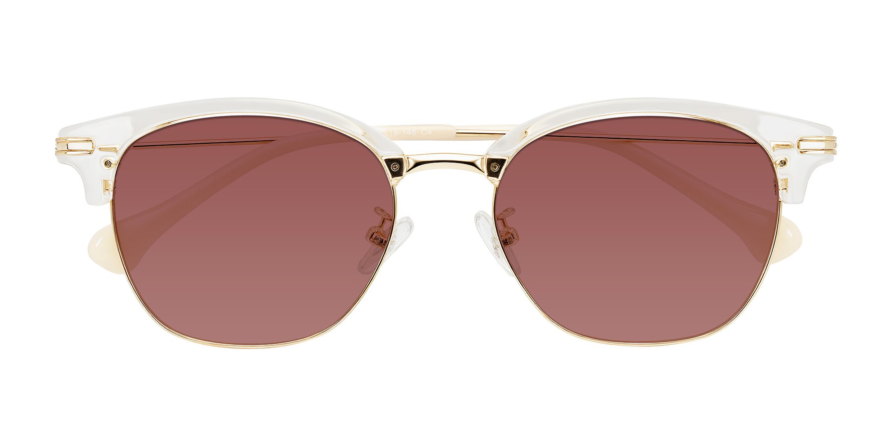 Folded Front of Obrien in Clear/Gold with Garnet Tinted Lenses