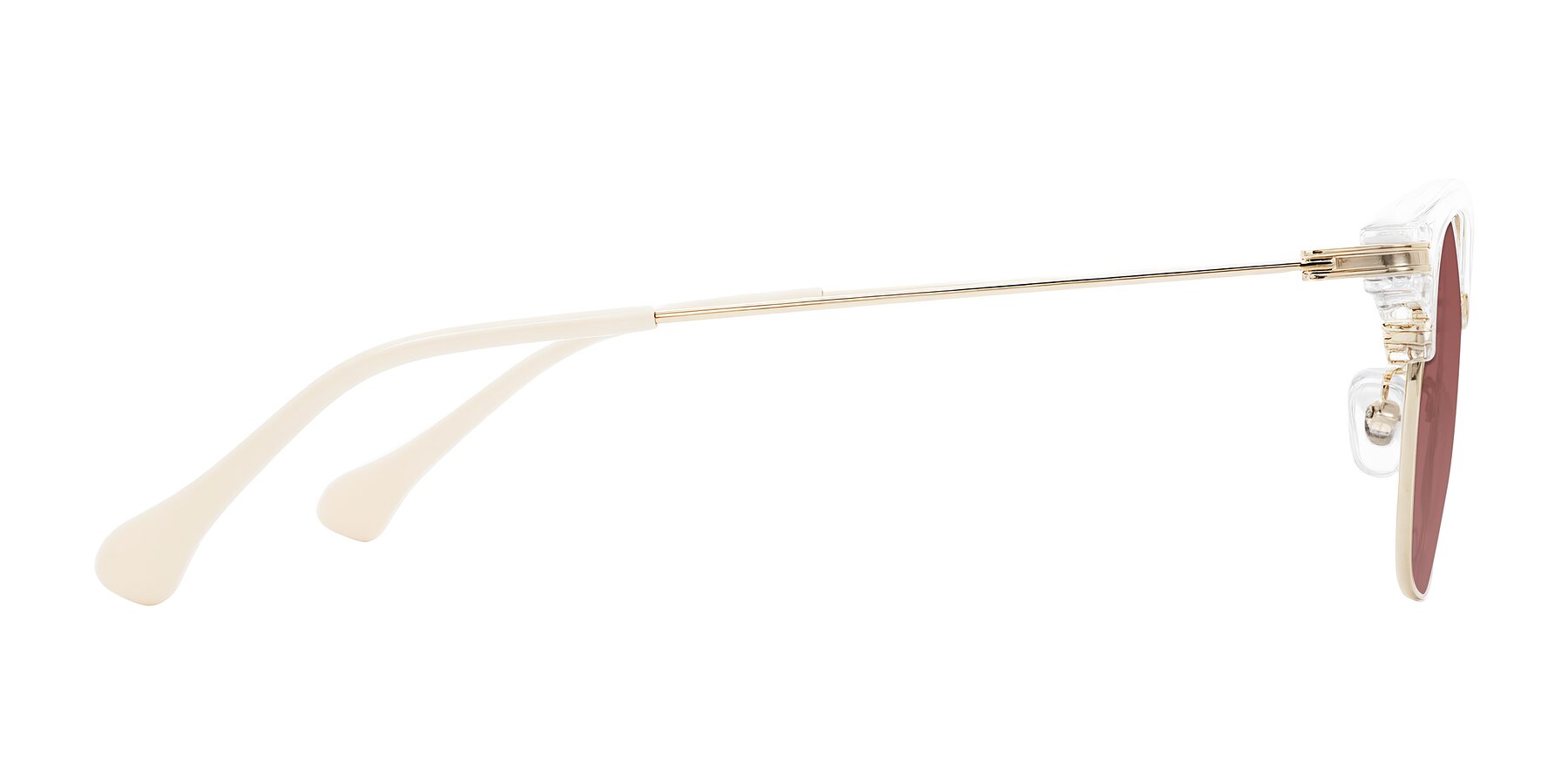 Side of Obrien in Clear/Gold with Garnet Tinted Lenses