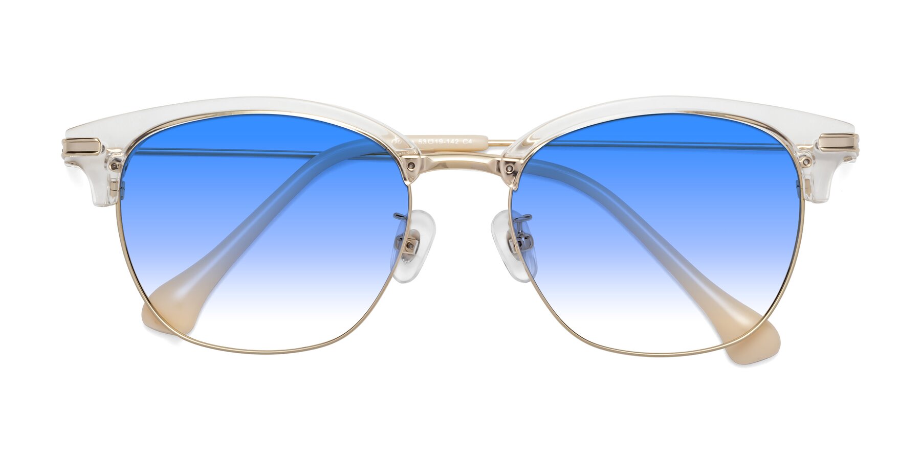 Folded Front of Obrien in Clear-Gold with Blue Gradient Lenses