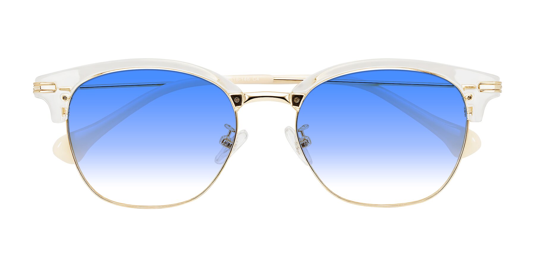 Folded Front of Obrien in Clear/Gold with Blue Gradient Lenses