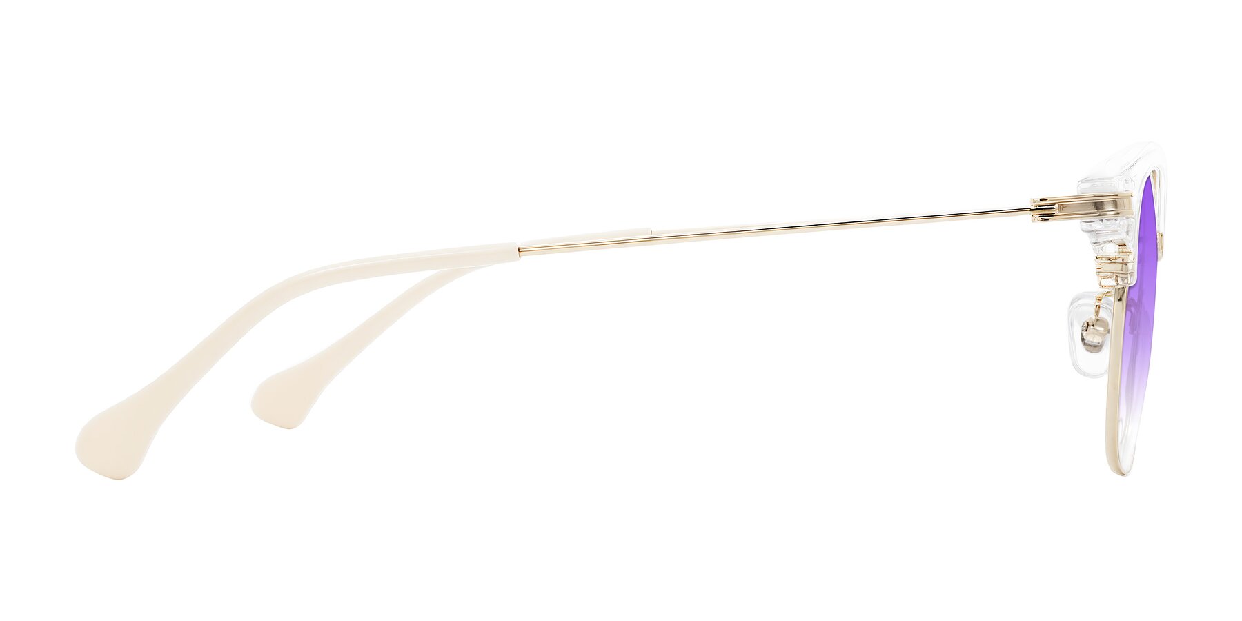 Side of Obrien in Clear/Gold with Purple Gradient Lenses