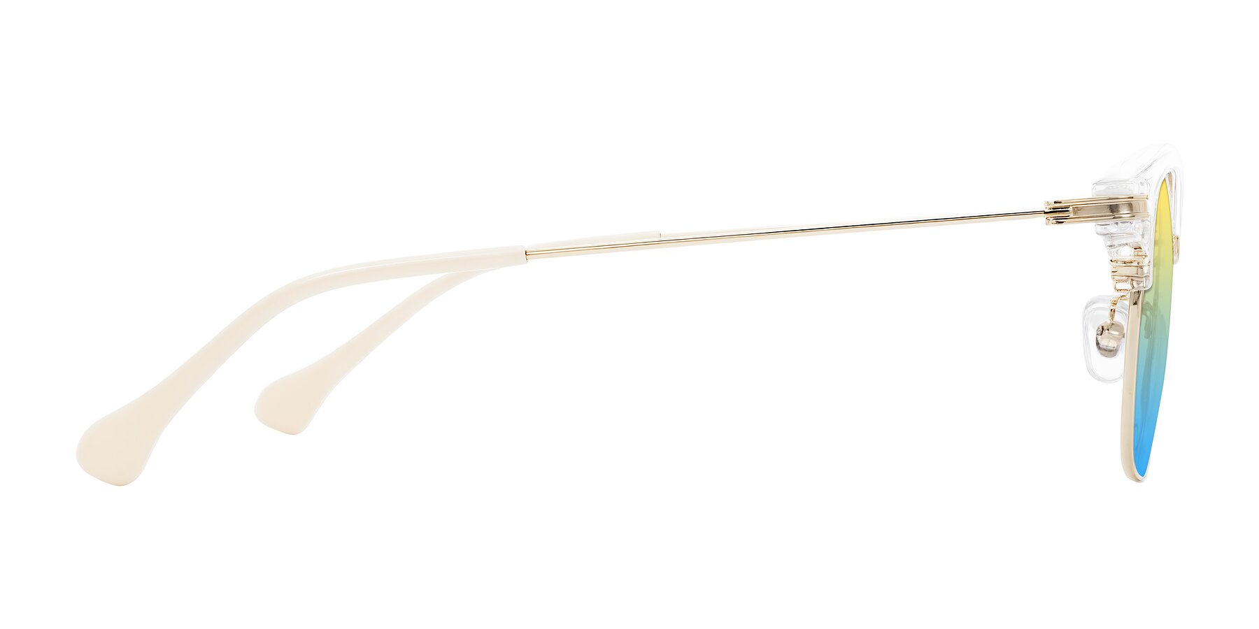 Side of Obrien in Clear/Gold with Yellow / Blue Gradient Lenses