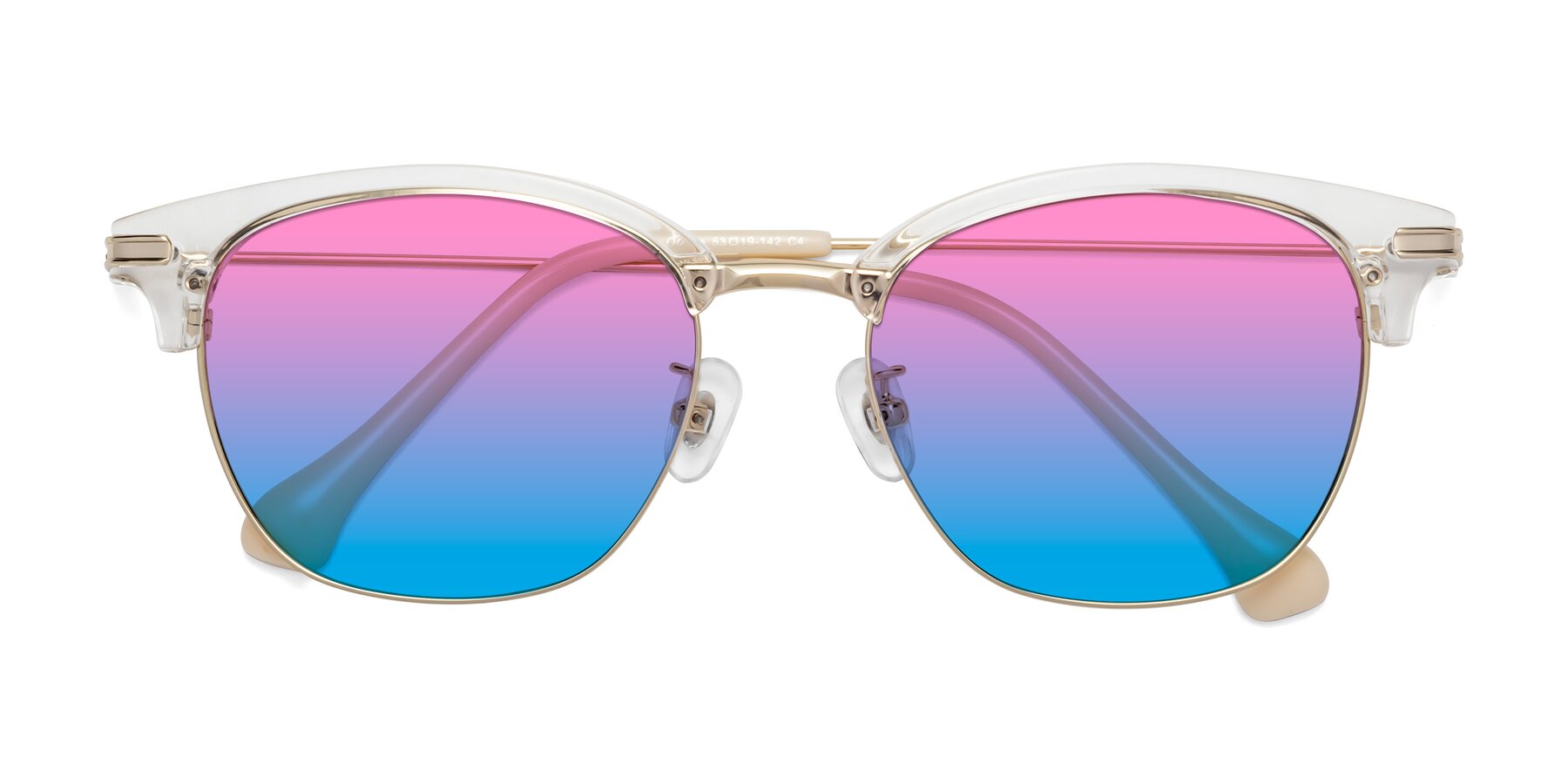 Folded Front of Obrien in Clear-Gold with Pink / Blue Gradient Lenses