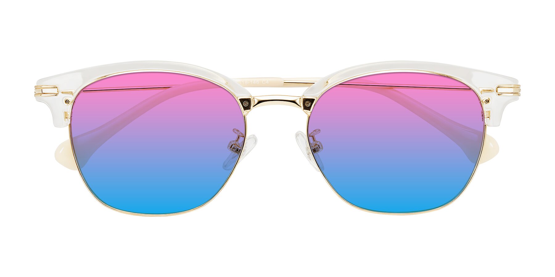 Folded Front of Obrien in Clear/Gold with Pink / Blue Gradient Lenses
