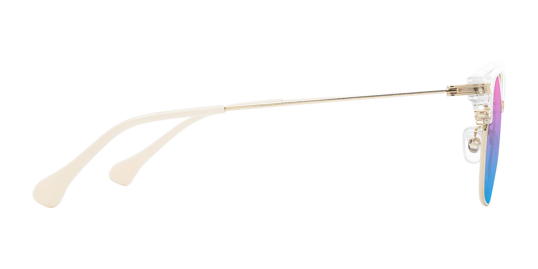 Side of Obrien in Clear/Gold with Pink / Blue Gradient Lenses