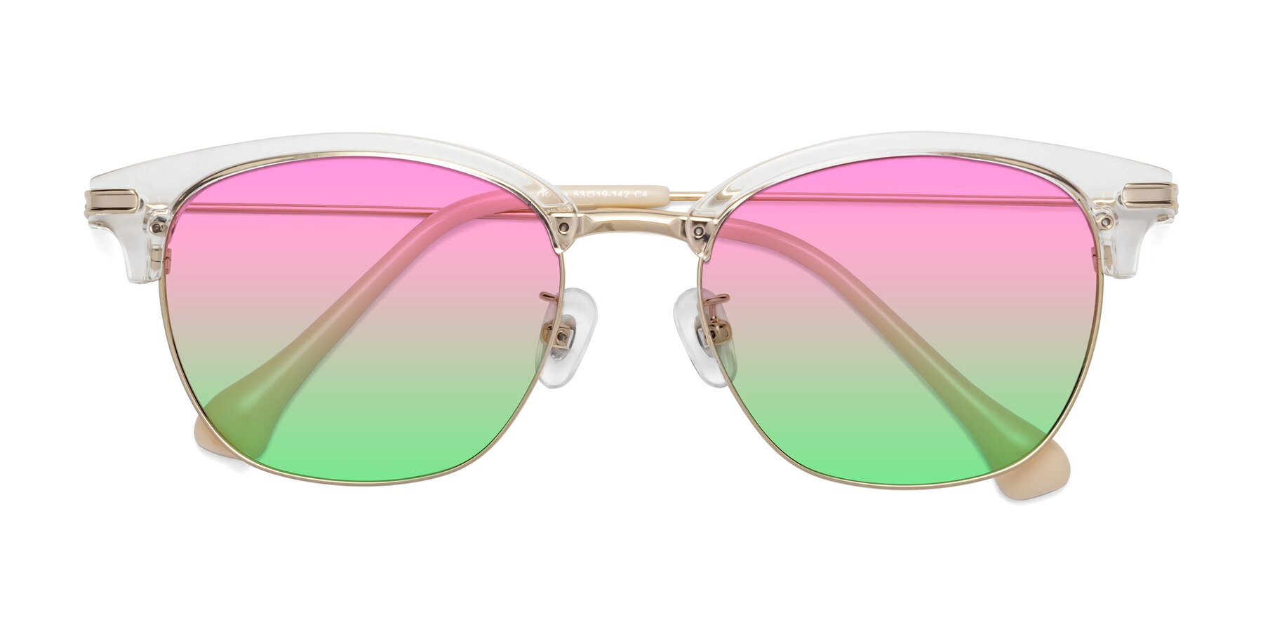 Folded Front of Obrien in Clear-Gold with Pink / Green Gradient Lenses