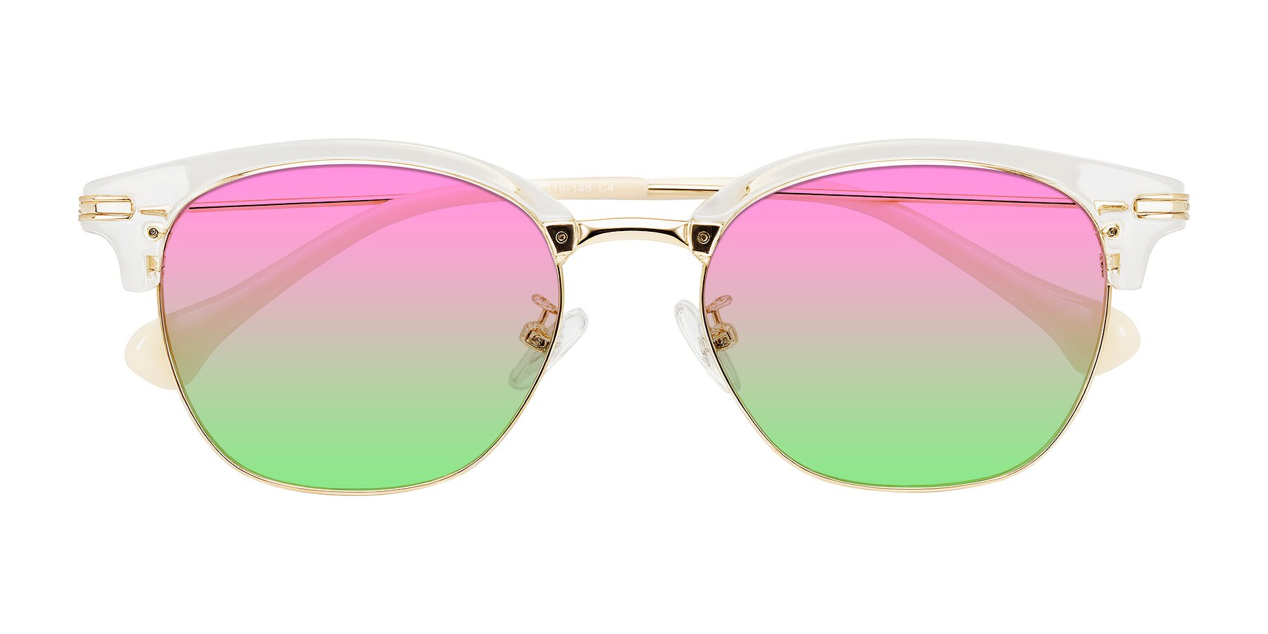 Folded Front of Obrien in Clear/Gold with Pink / Green Gradient Lenses