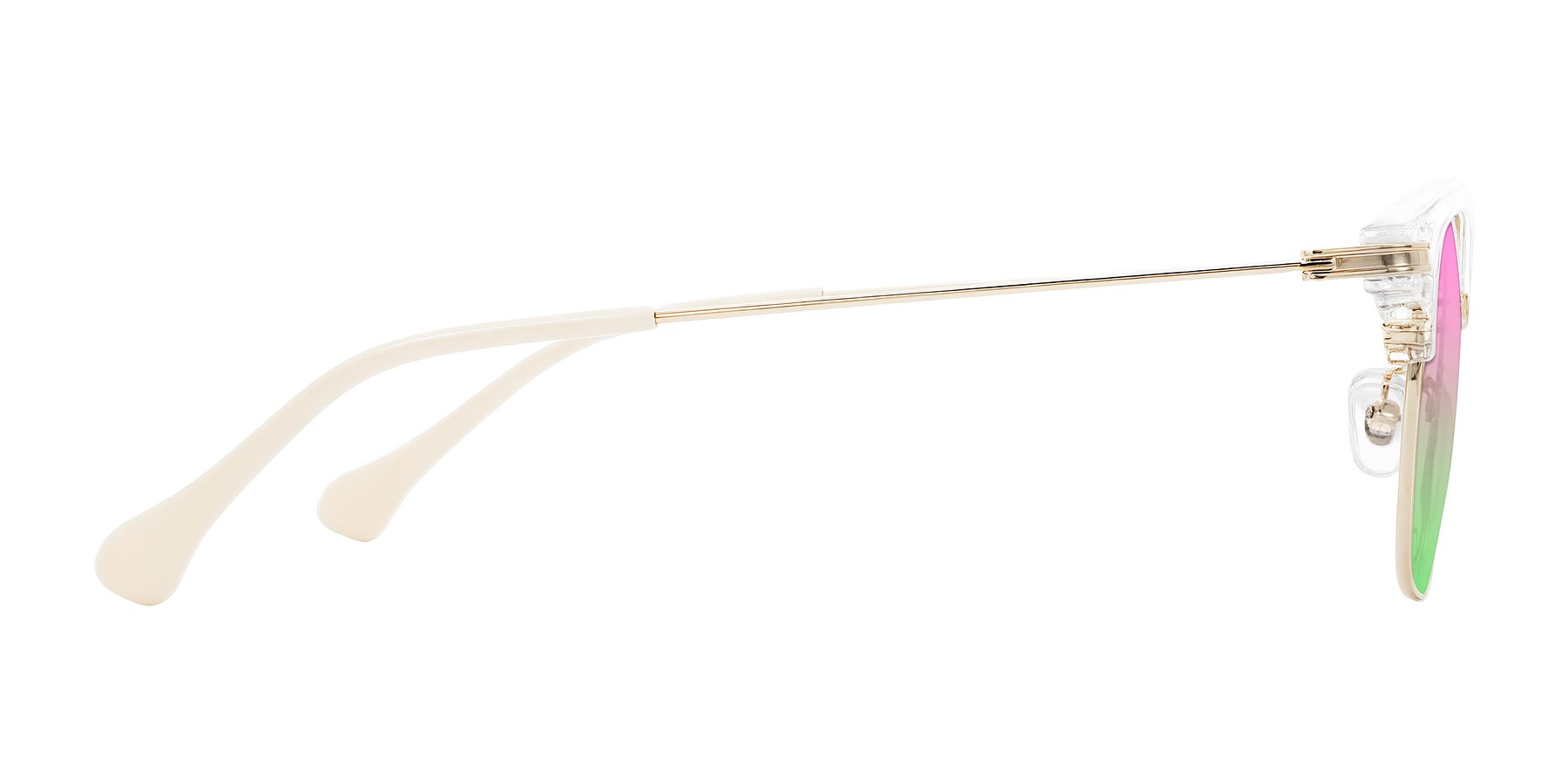 Side of Obrien in Clear/Gold with Pink / Green Gradient Lenses