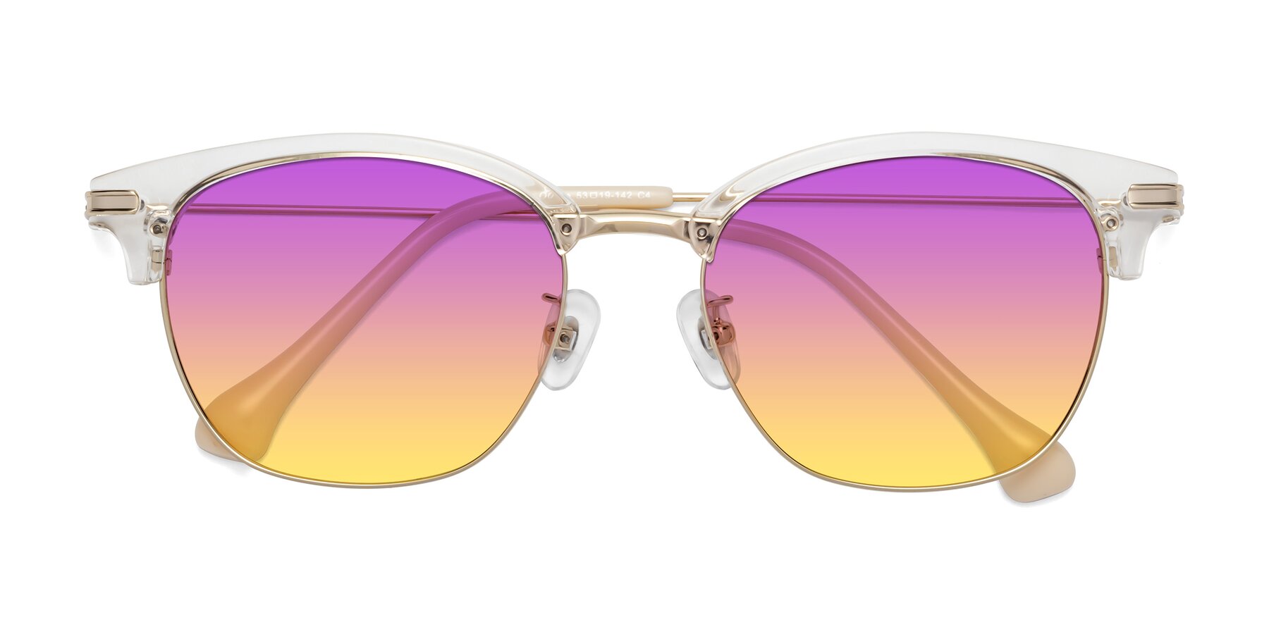 Folded Front of Obrien in Clear-Gold with Purple / Yellow Gradient Lenses