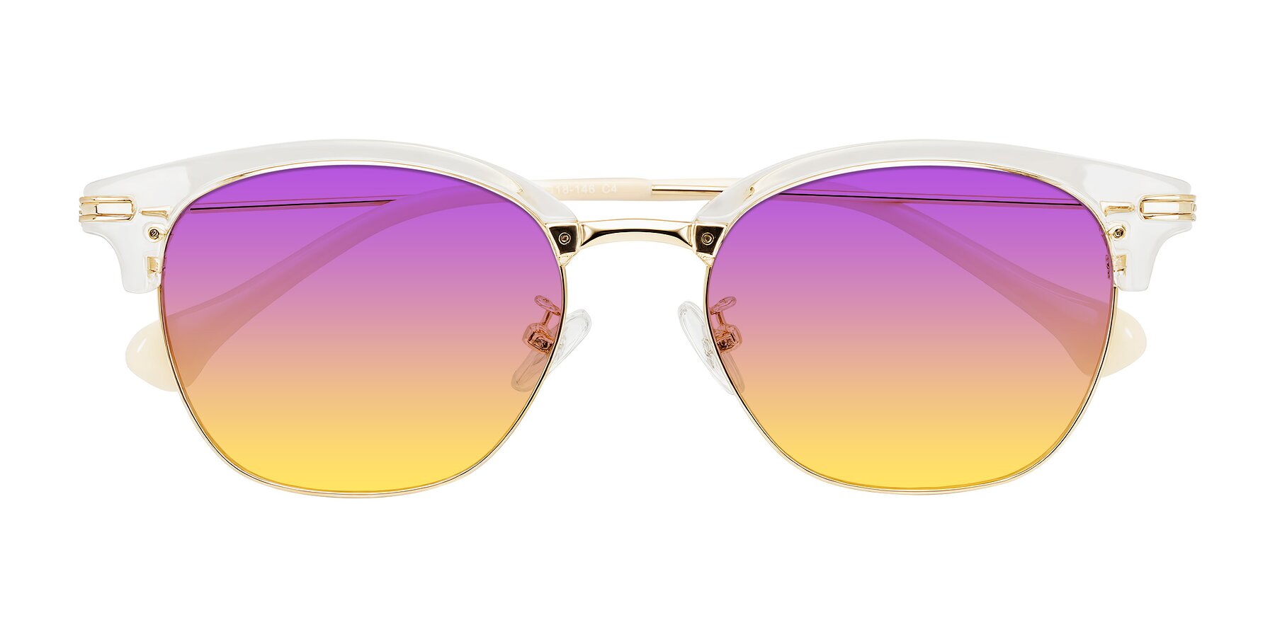 Folded Front of Obrien in Clear/Gold with Purple / Yellow Gradient Lenses