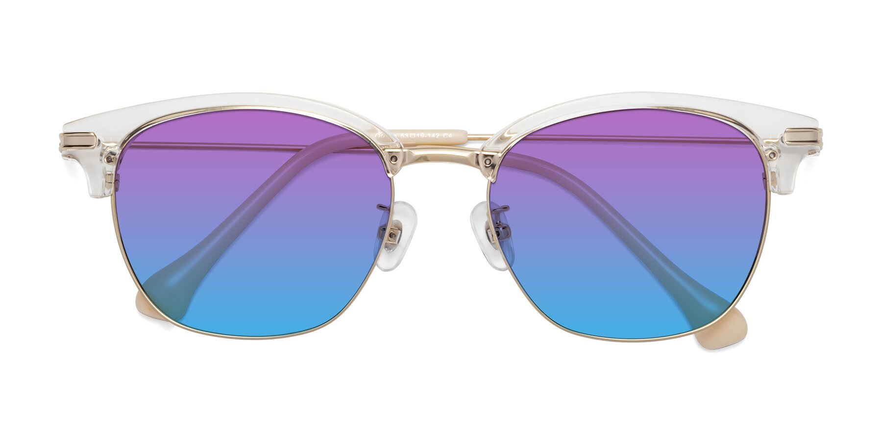 Folded Front of Obrien in Clear-Gold with Purple / Blue Gradient Lenses
