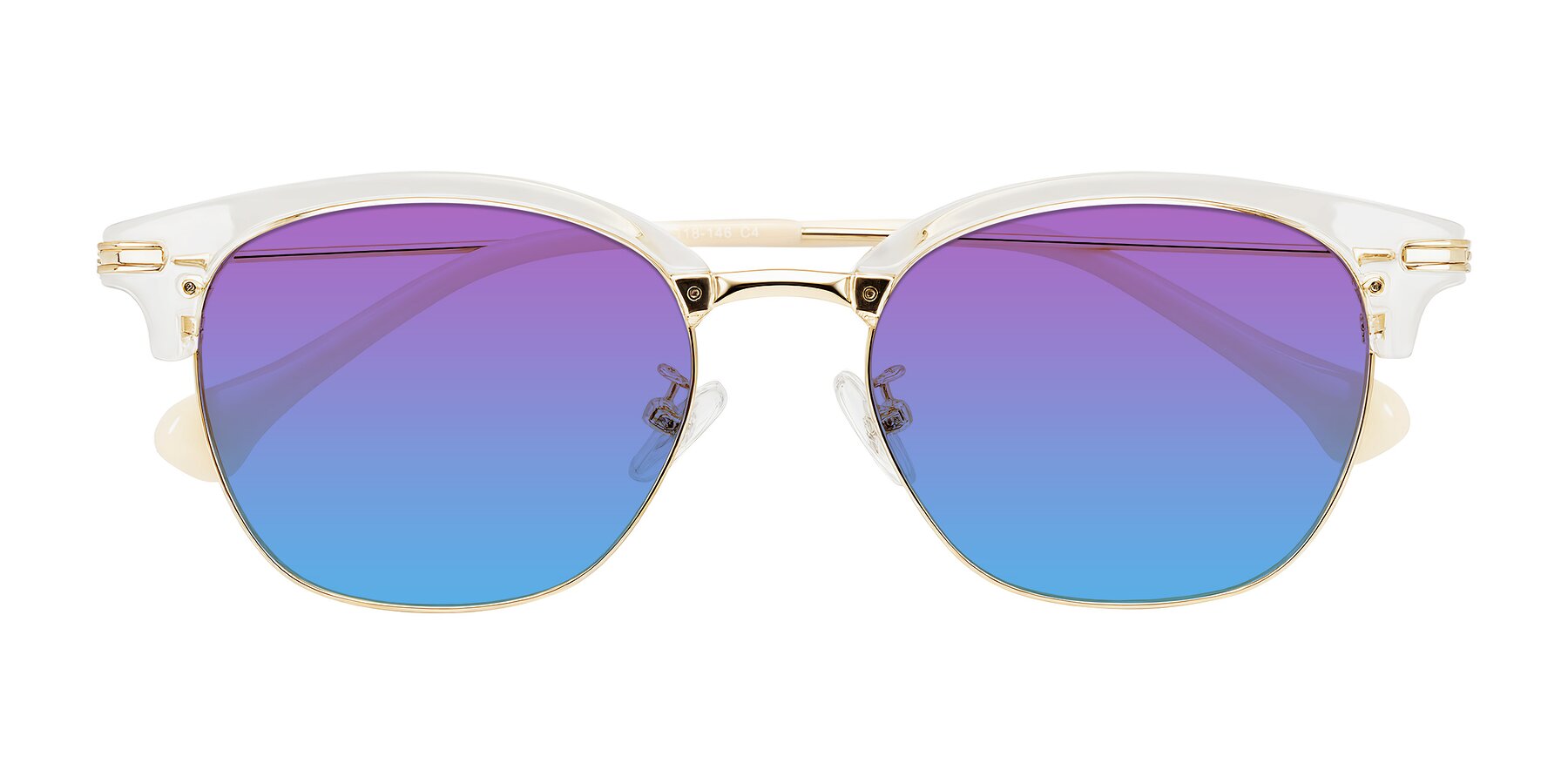 Folded Front of Obrien in Clear/Gold with Purple / Blue Gradient Lenses