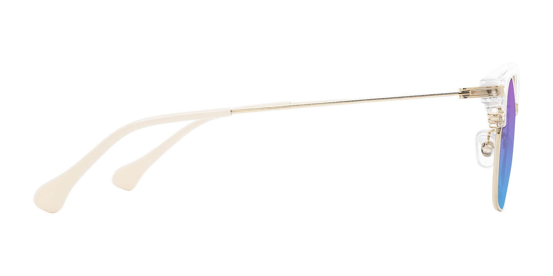 Side of Obrien in Clear/Gold with Purple / Blue Gradient Lenses