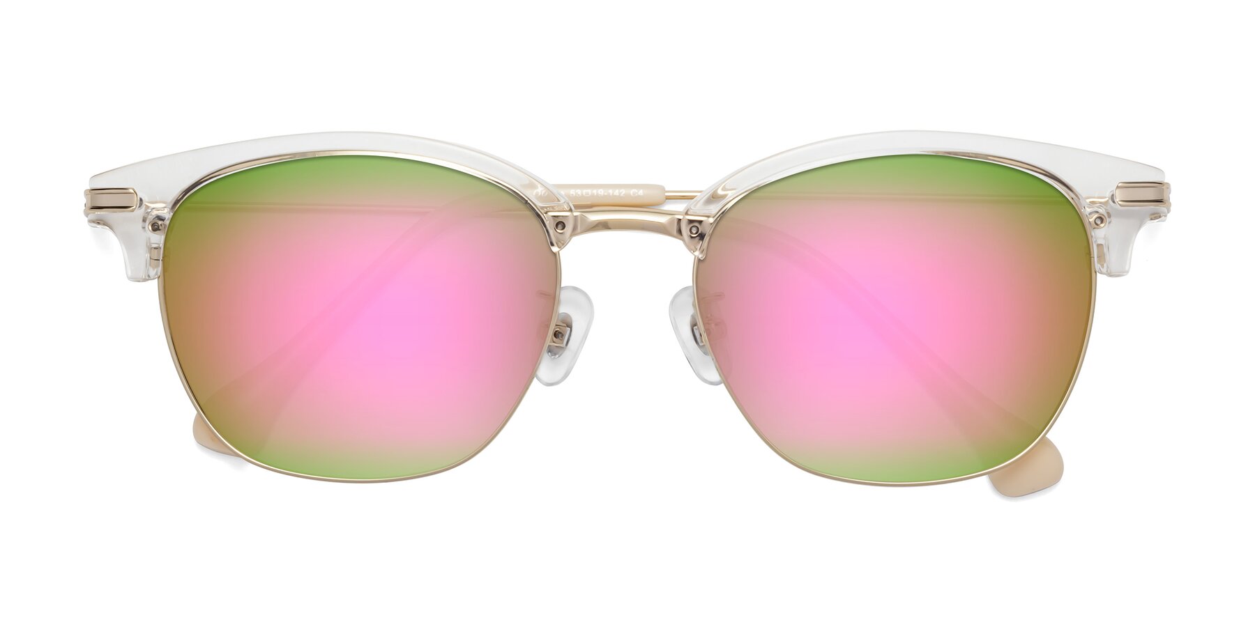Folded Front of Obrien in Clear-Gold with Pink Mirrored Lenses