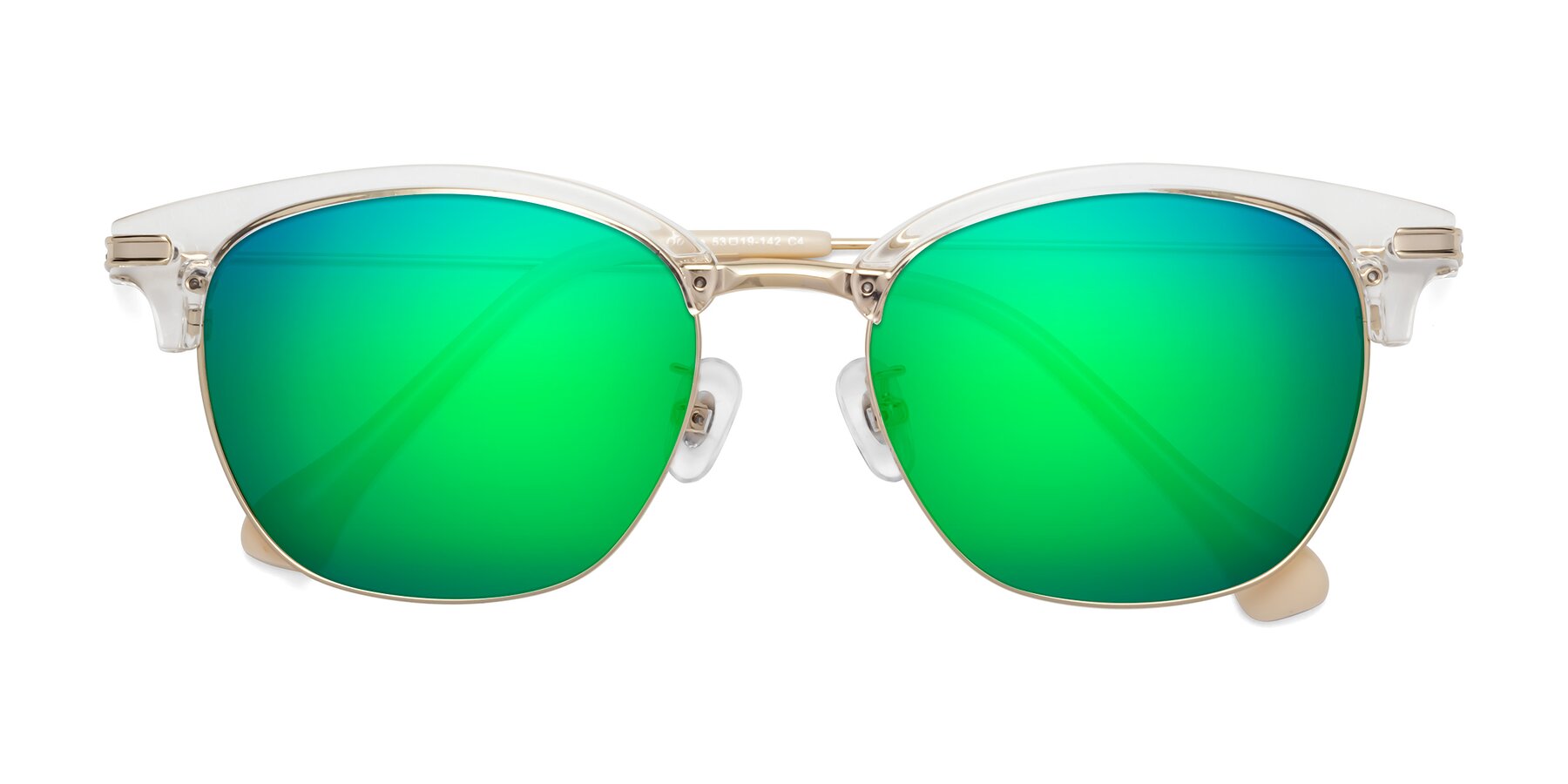 Folded Front of Obrien in Clear-Gold with Green Mirrored Lenses