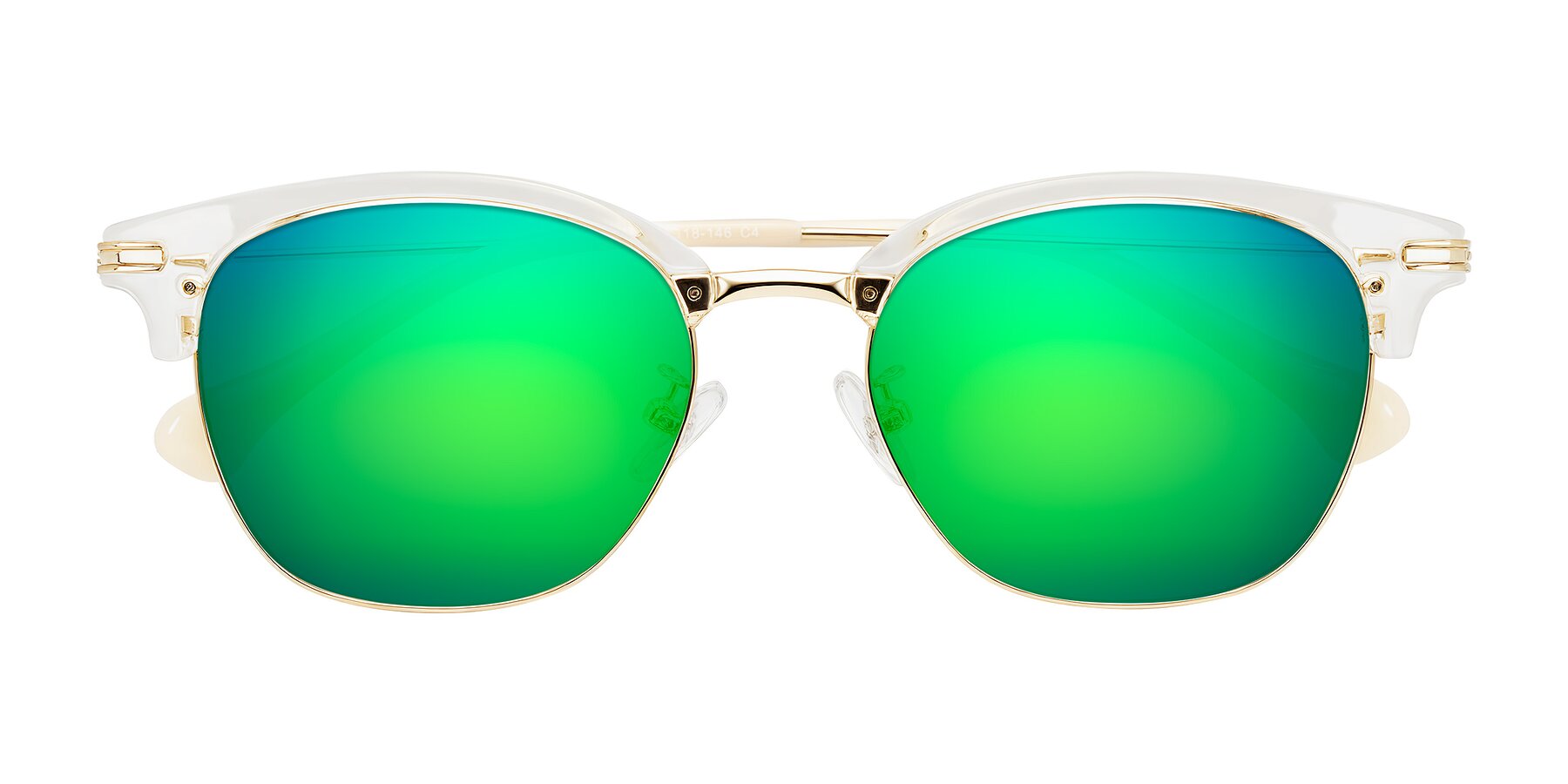 Folded Front of Obrien in Clear/Gold with Green Mirrored Lenses