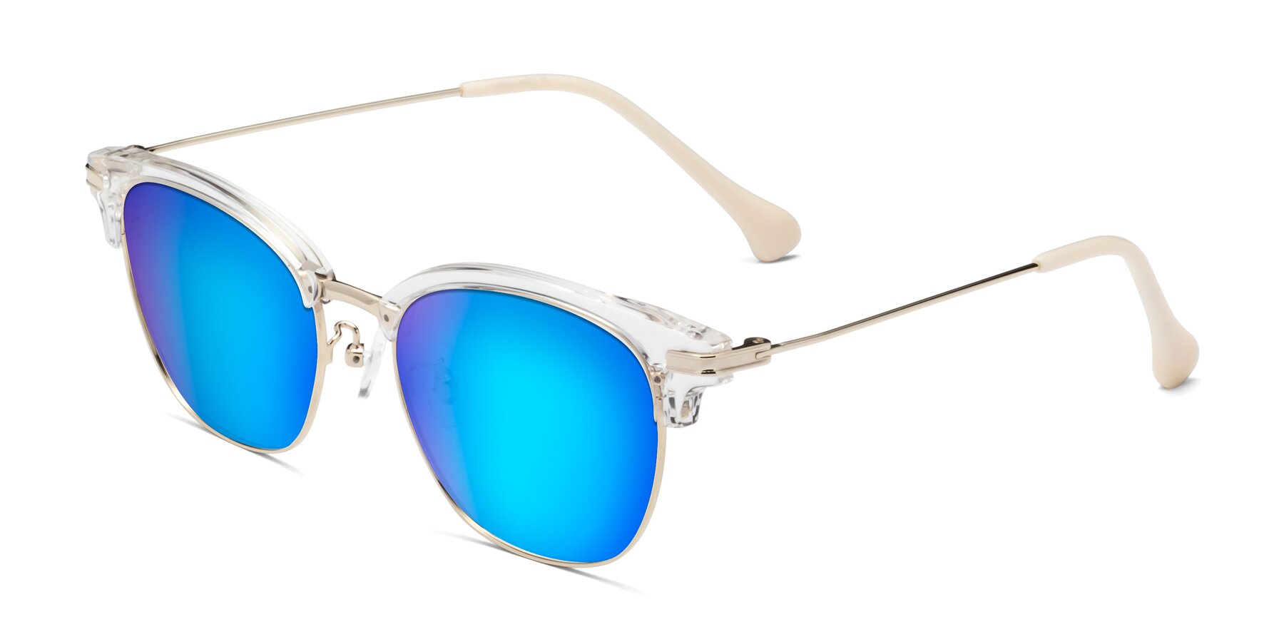 Angle of Obrien in Clear-Gold with Blue Mirrored Lenses