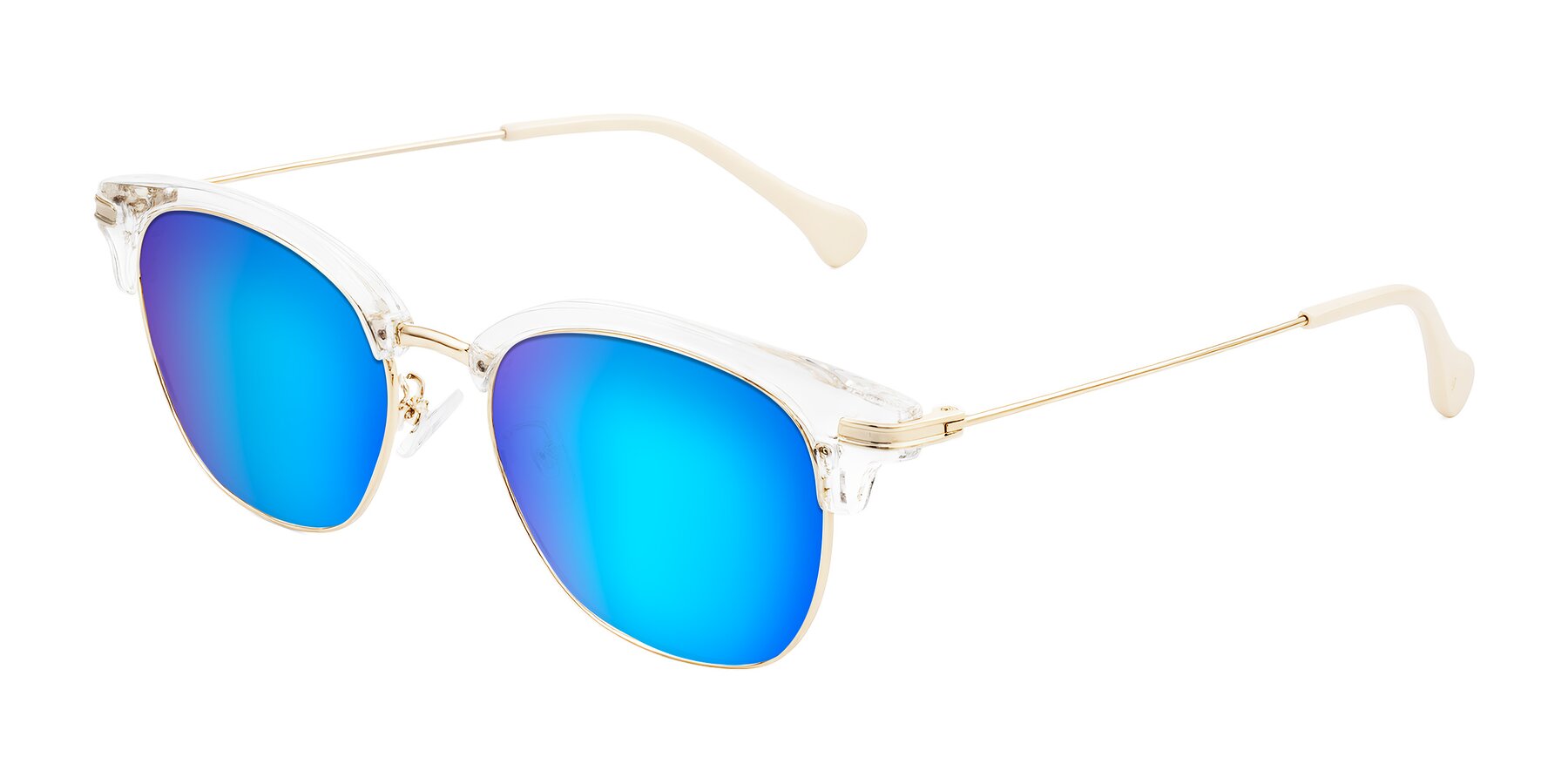 Angle of Obrien in Clear/Gold with Blue Mirrored Lenses