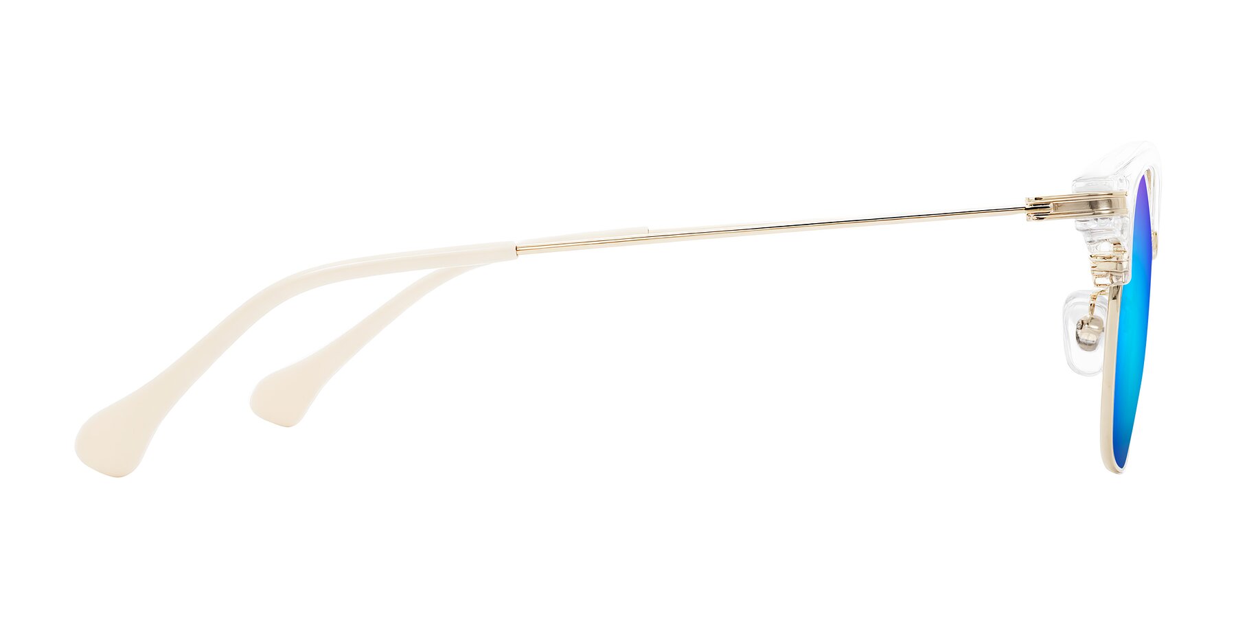 Side of Obrien in Clear/Gold with Blue Mirrored Lenses