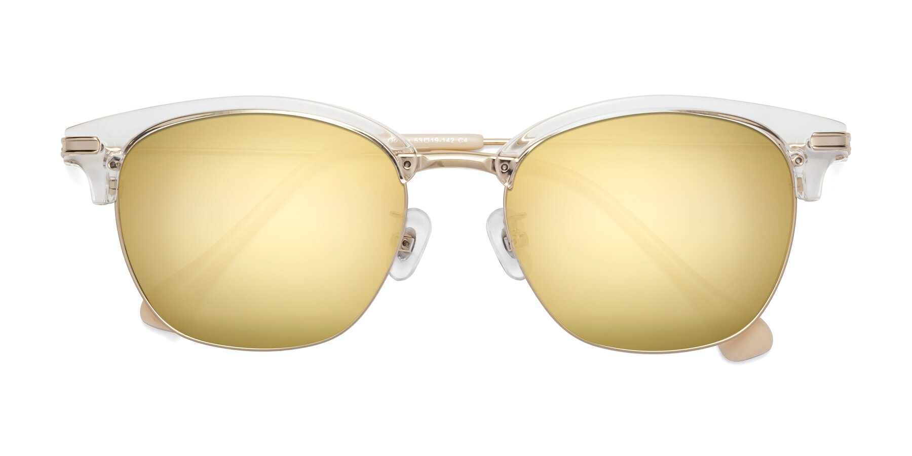 Folded Front of Obrien in Clear-Gold with Gold Mirrored Lenses