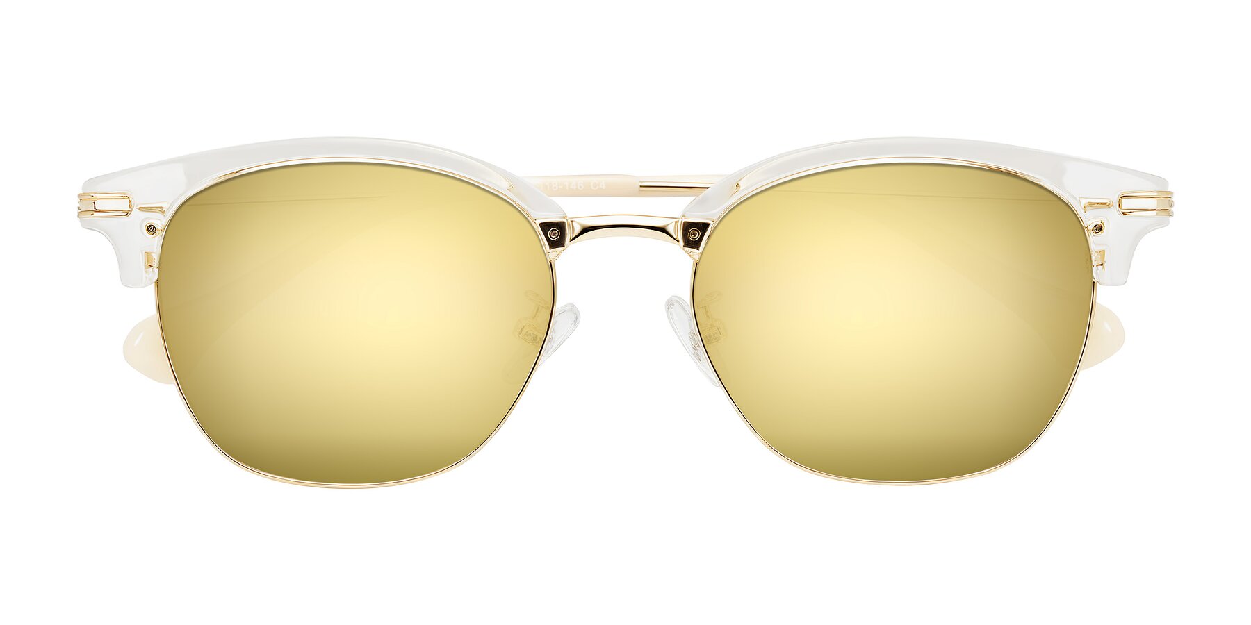 Folded Front of Obrien in Clear/Gold with Gold Mirrored Lenses