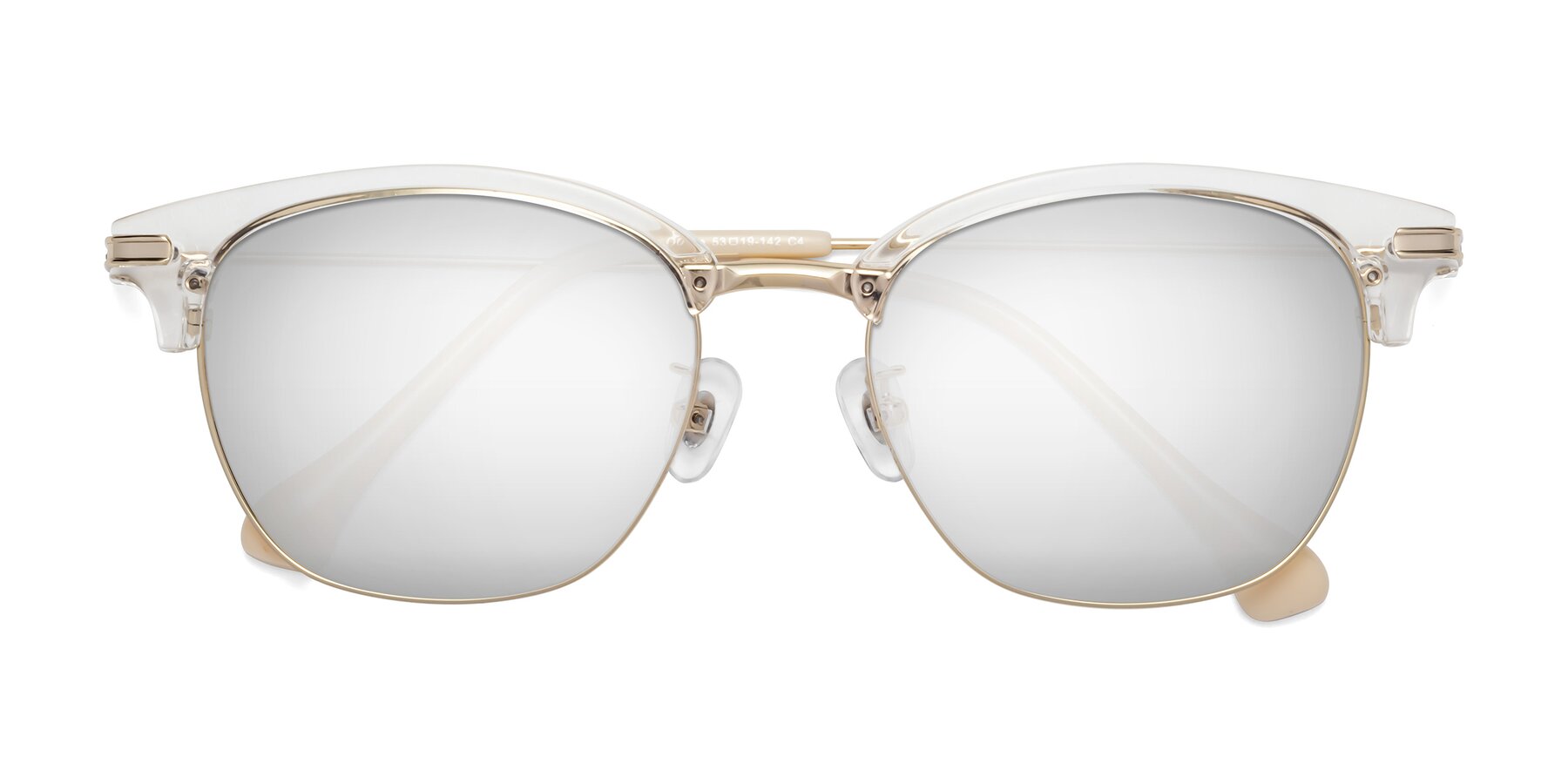 Folded Front of Obrien in Clear-Gold with Silver Mirrored Lenses